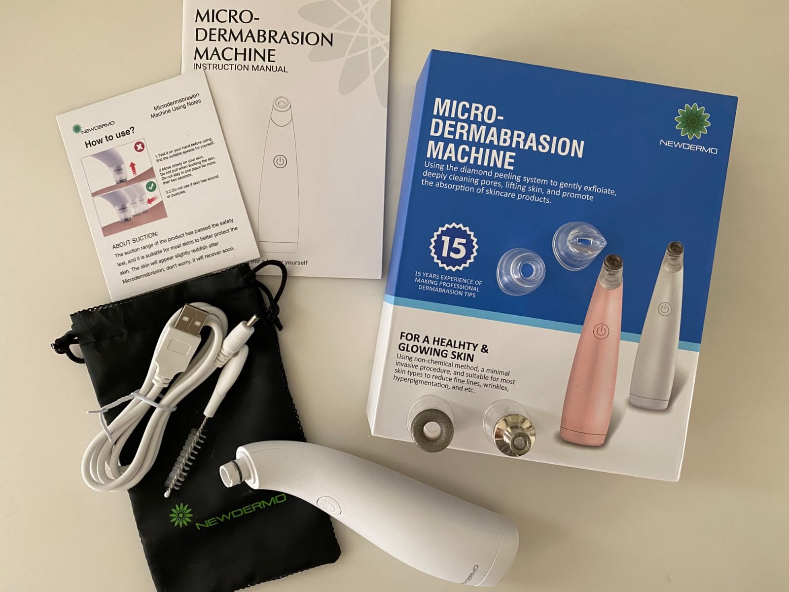NEWDERMO 2-in-1 Microdermabrasion Machine for Facial(Pink) | Diamond Microdermabrasion Device USB Rechargeable - Advanced Home Facial Treatment Machine customer photo 2
