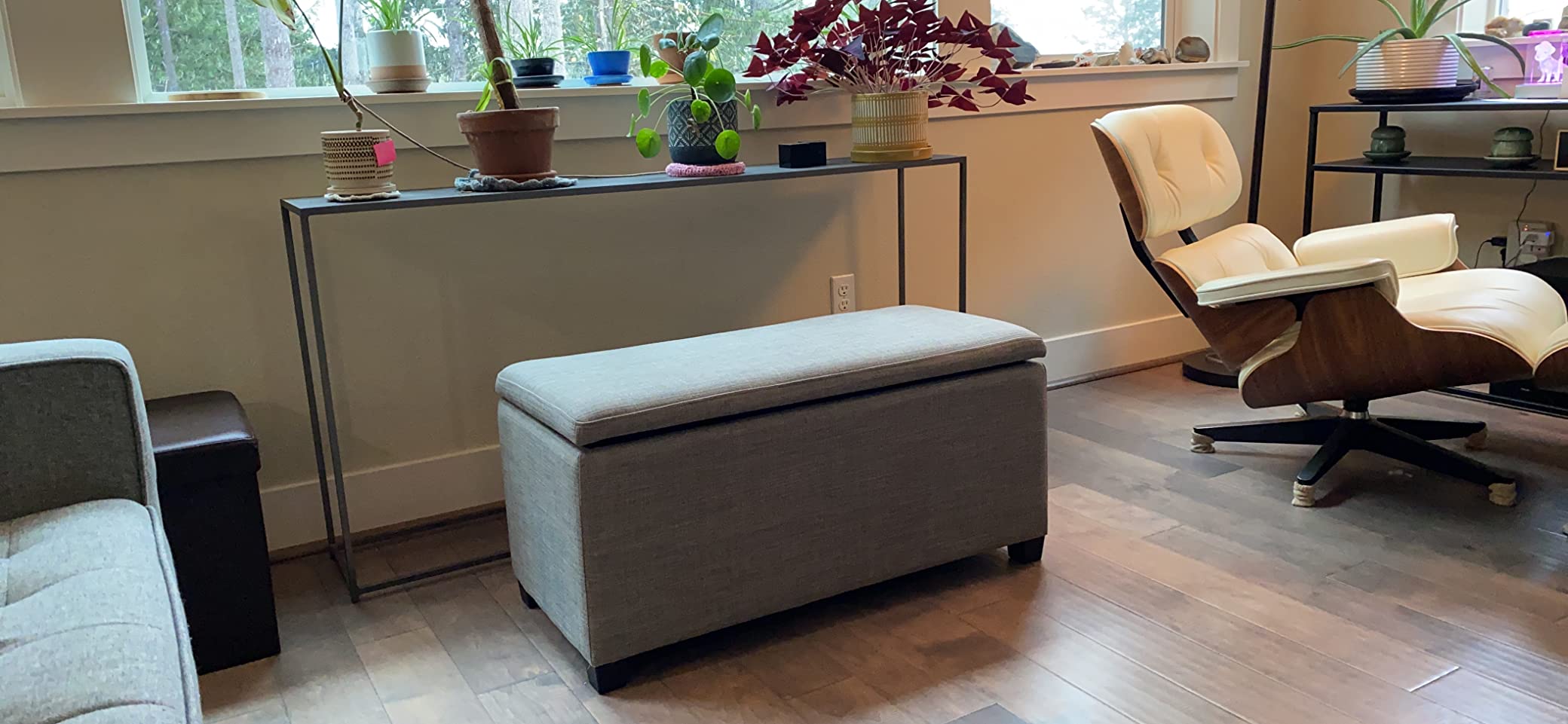 Amazon Basics Upholstered Storage Ottoman Bench with Soft Close Lid for Entryway, Living Room, Bedroom, Child-Safety Hinge, 35.5