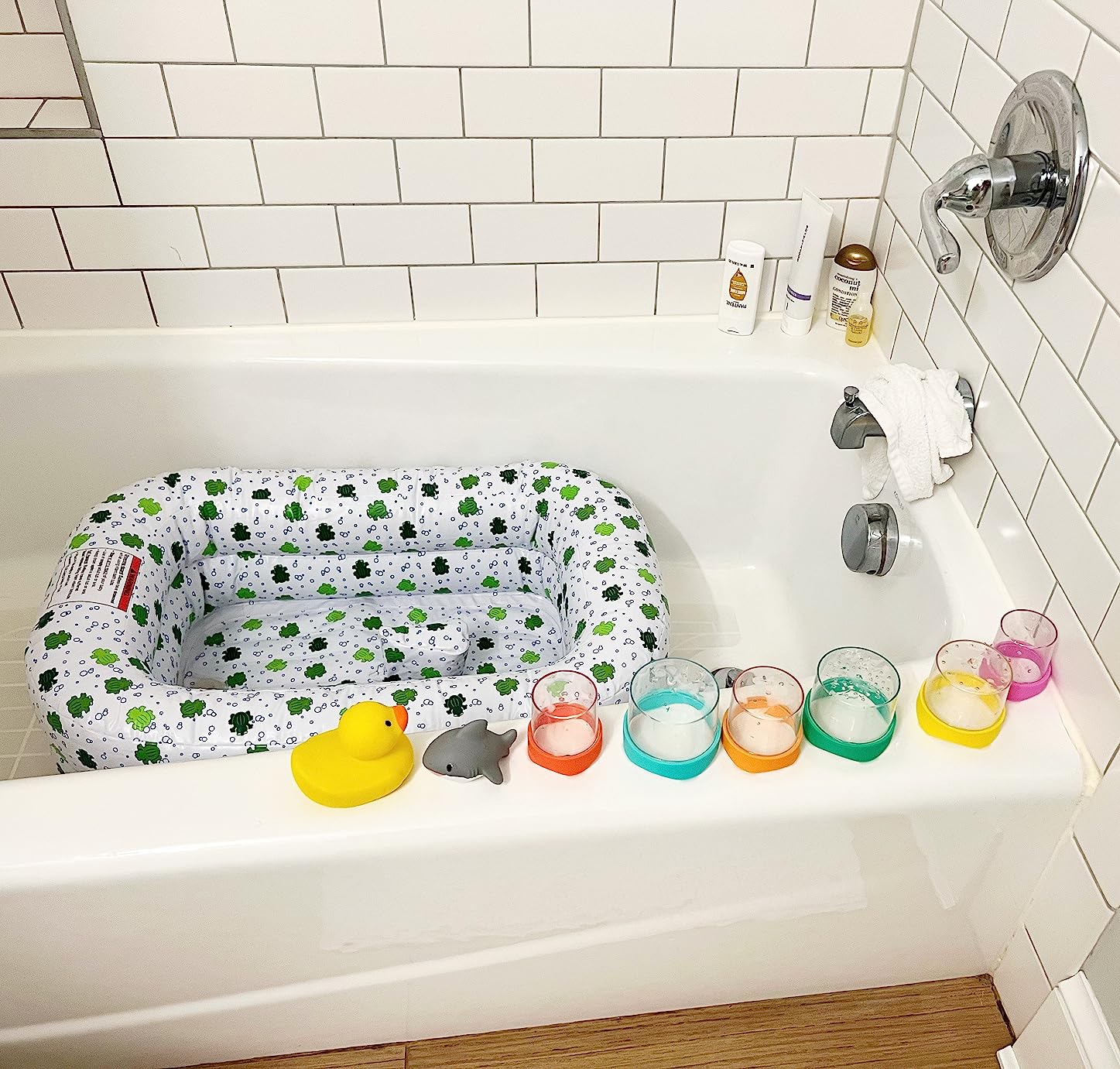 Mommy's Helper Inflatable Baby Bathtub, Portable Bathtub, Ages 6-24 Months | Under the Sea travel baby bathtub with saddle horn support, phthalate-free material, compact fold-flat storage and drain plug customer photo 2
