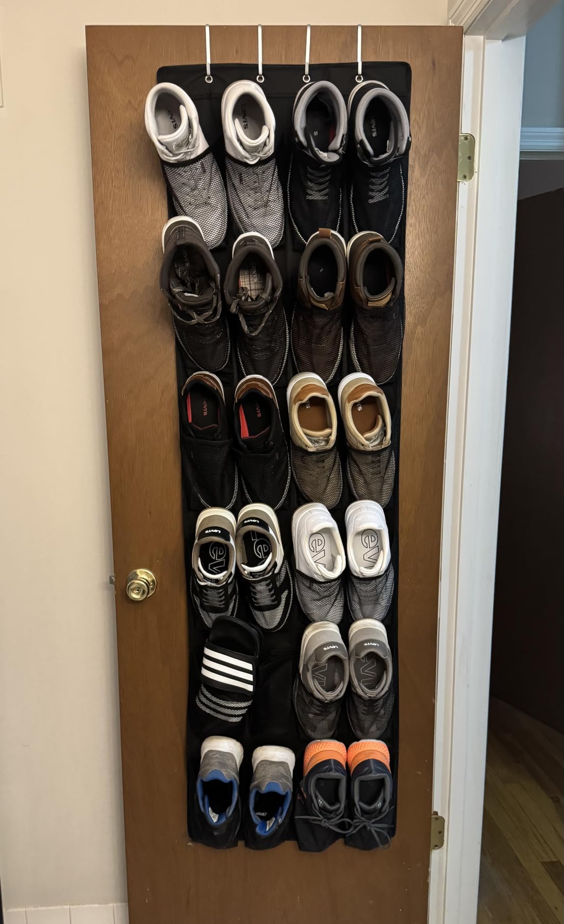 GORILLA GRIP Over the Door Shoe Organizer, 24 Large Pockets, Black | Breathable Mesh Pocket, Space Saving Hanging Storage Holder, Closet Rack Hanger for Shoes, Pantry and Bathroom Accessories customer photo 1