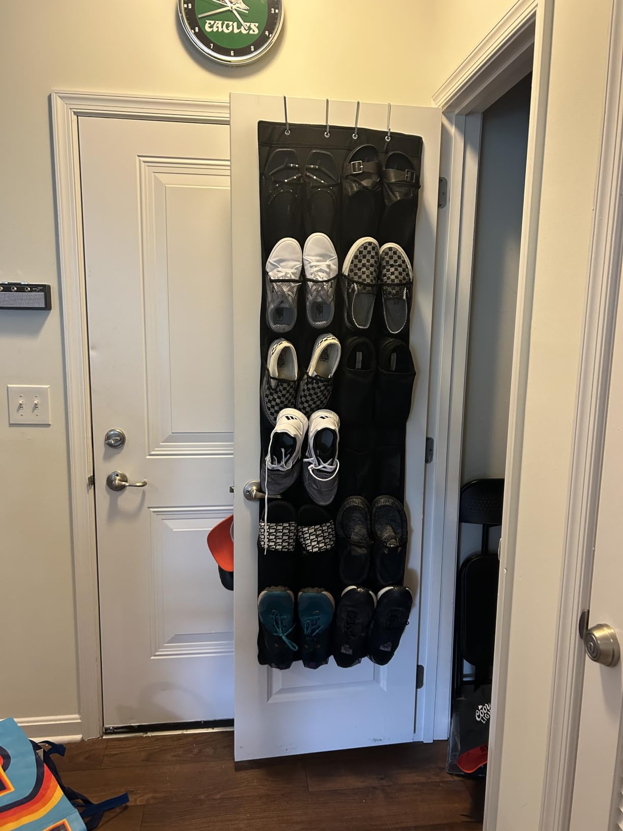 GORILLA GRIP Over the Door Shoe Organizer, 24 Large Pockets, Black | Breathable Mesh Pocket, Space Saving Hanging Storage Holder, Closet Rack Hanger for Shoes, Pantry and Bathroom Accessories customer photo 2