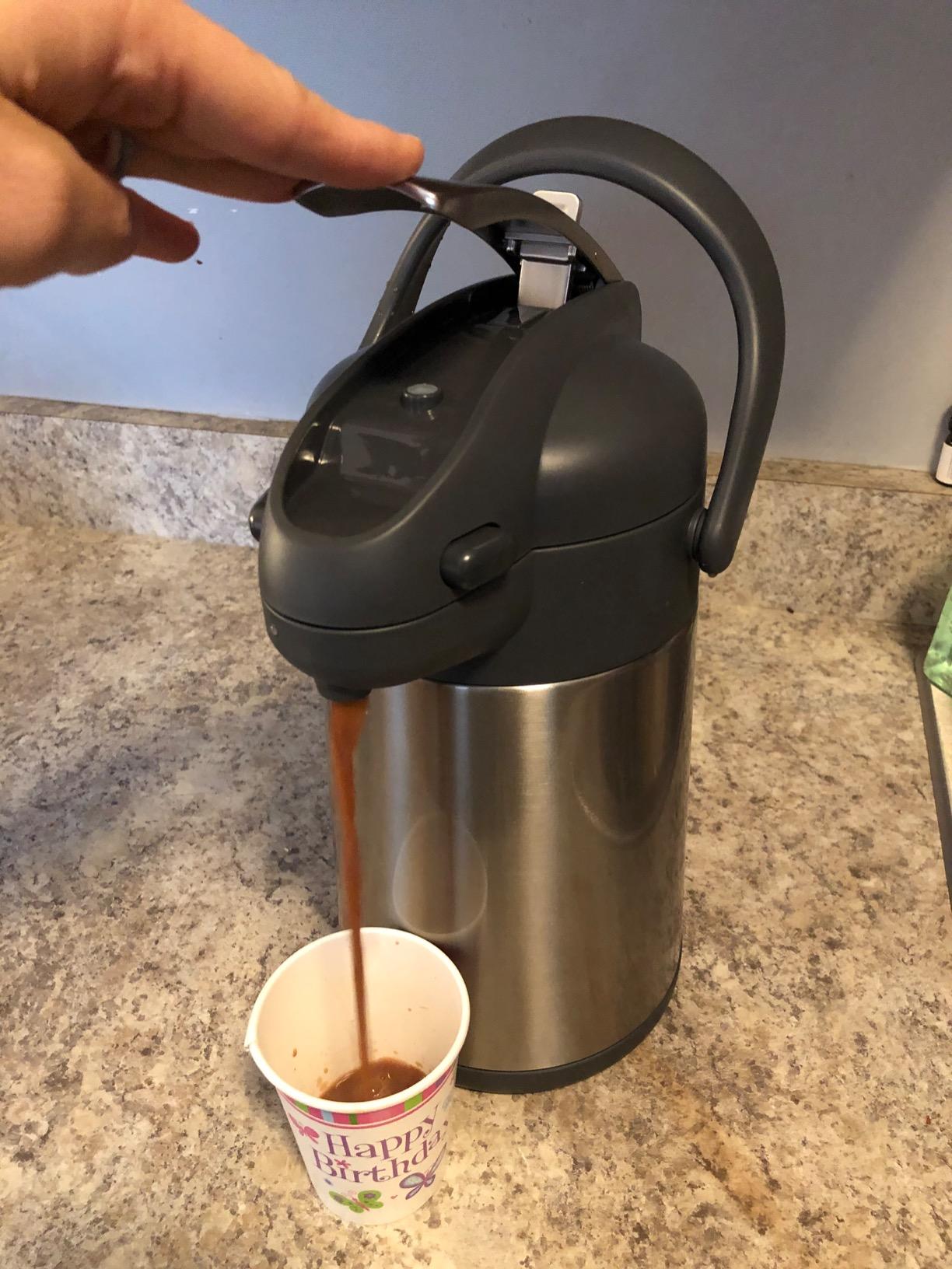 GiNT 101oz Airpot Coffee Dispenser with Pump, Insulated Coffee Carafe for Hot Liquids, Stainless Steel Vacuum Insulated Pump Dispenser for Hot/Cold Beverages, Home Office Commercial Outdoor Use (3L) customer photo 1