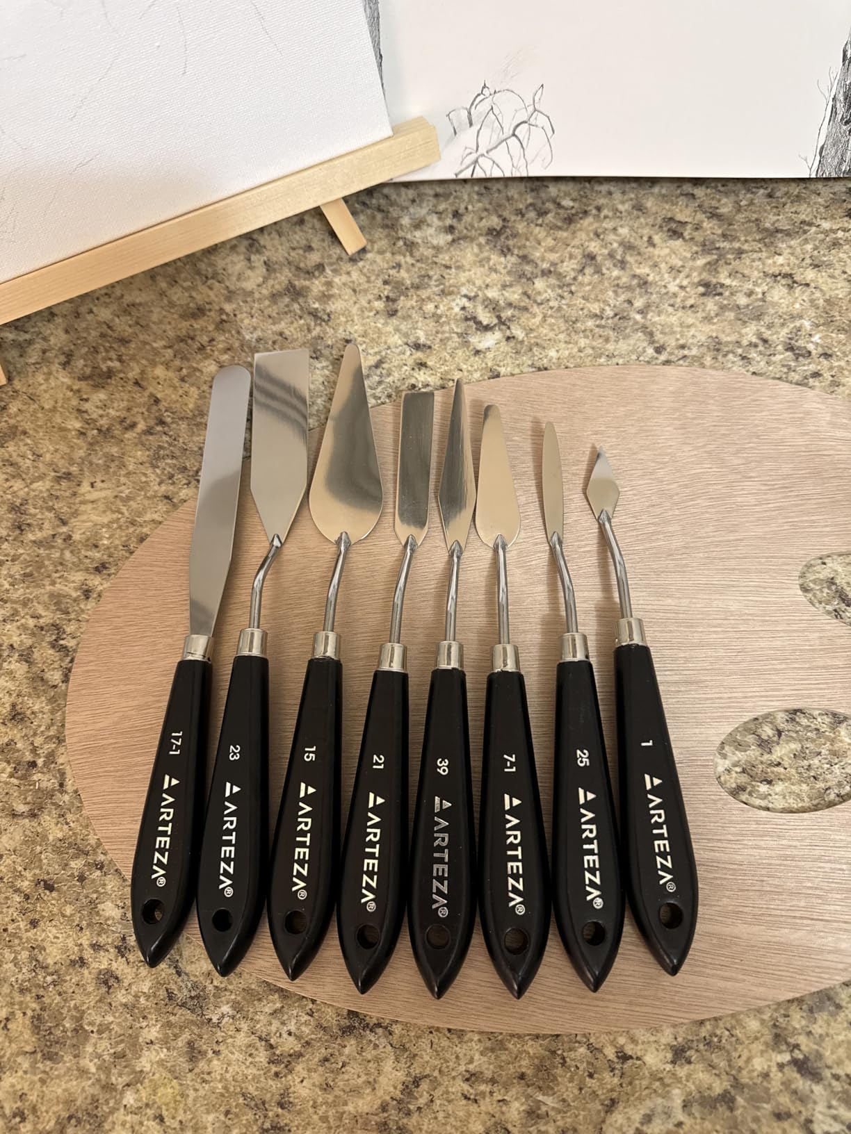 Arteza Palette Knives 8-Pack, Sizes No. 1, 25, 7, 15, 39, 23, 17, 21, Durable Stainless Steel Blade & Break-Resistant Wooden Handle, Art Supplies for Oil & Acrylic Painting customer photo 2