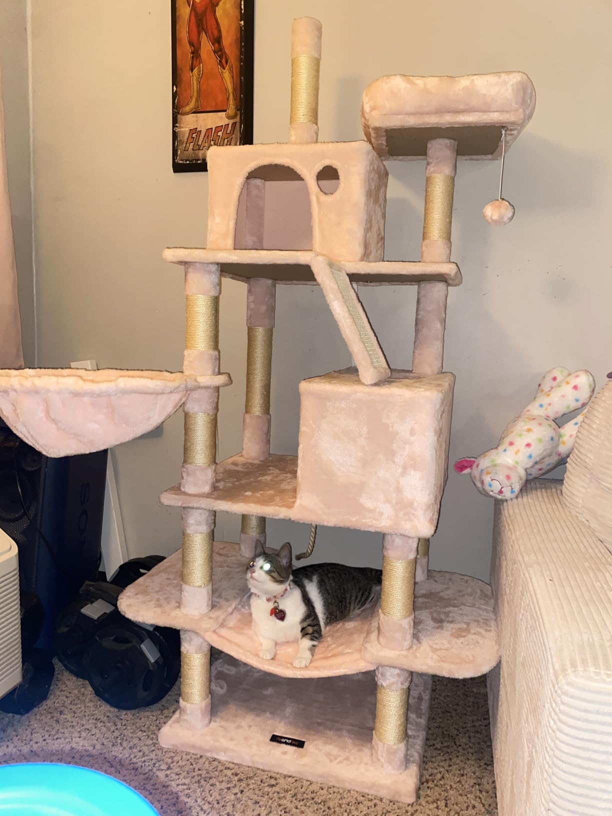 Feandrea Cat Tree, 81.1-Inch Large Cat Tower, Multi-Level Condo, Smoky Gray | with 13 Sisal Scratching Posts, 2 Perches, 2 Cave, Hammock, Basket, Pompoms for Indoor Cats, Easy to Assemble, UPCT190G01 customer photo 1