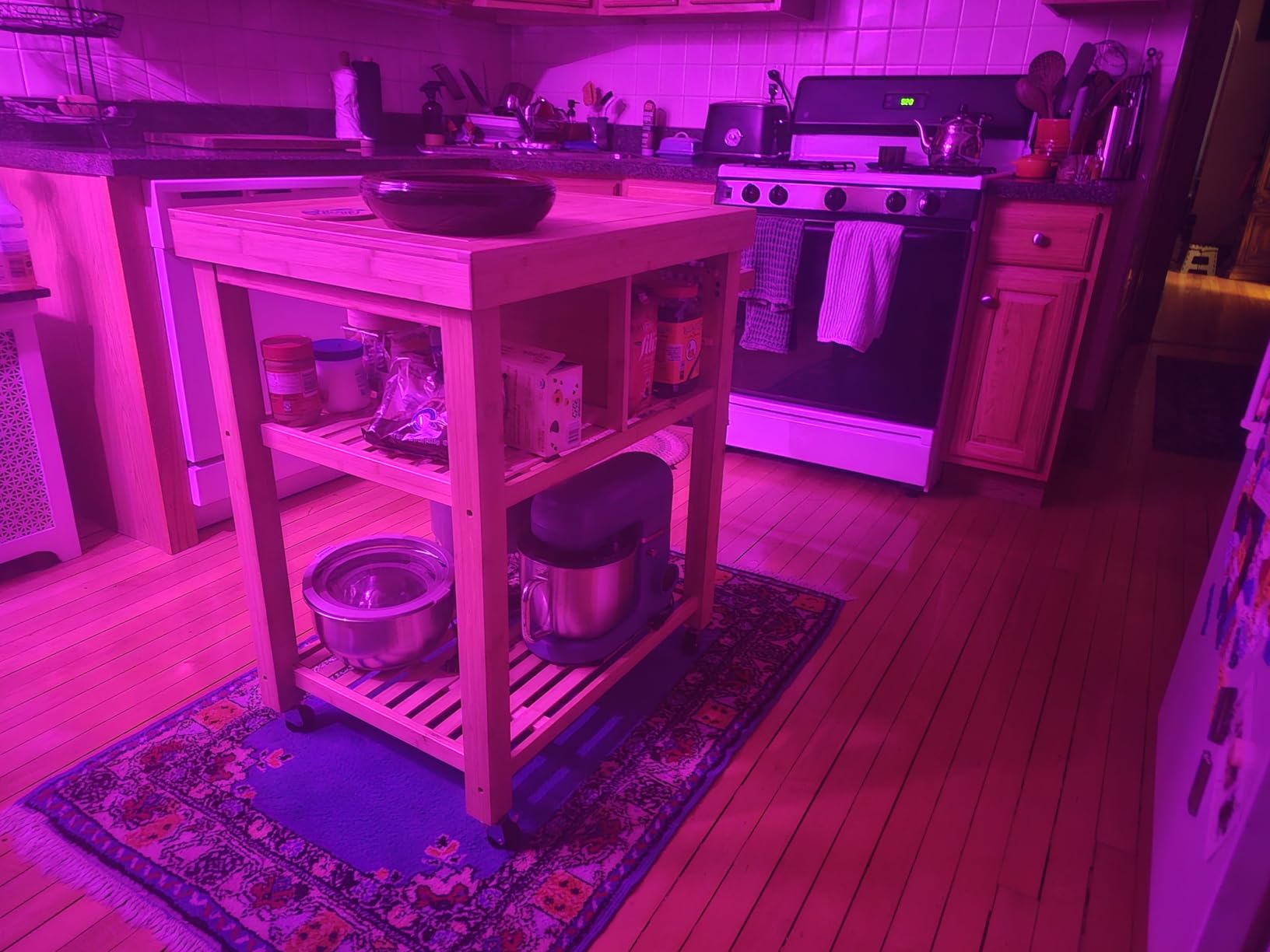 Rolling Kitchen Island Cart with Drawers Shelves, Towel Rack, Locking Casters, Butcher Block Food Prepping Cart Trolley on Wheels, Bamboo Wood customer photo 2