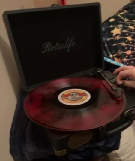 Retrolife Vinyl Record Player with Speakers, Bluetooth Vinyl Player-Black | Portable, 3-Speed BT Turntable, Belt-Driven, RCA Line Out & Headphone Jack, Auto Stop, Plays 7/10/12