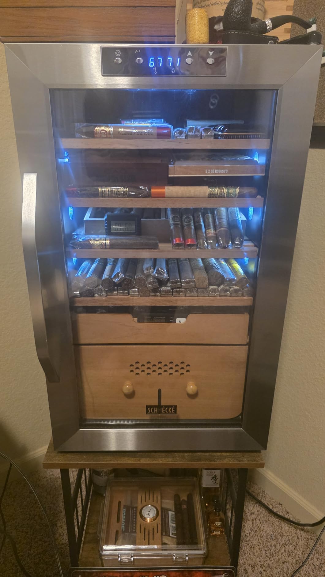 SCHMÉCKÉ 400 Cigar Cooler Humidor with 3 in 1 Precise Cooling, Heating & Humidity Control, Stainless Steel Trim Finish Cabinet, Spanish Cedar Wood Shelves and Drawer with Built in Digital Hygrometer customer photo 1