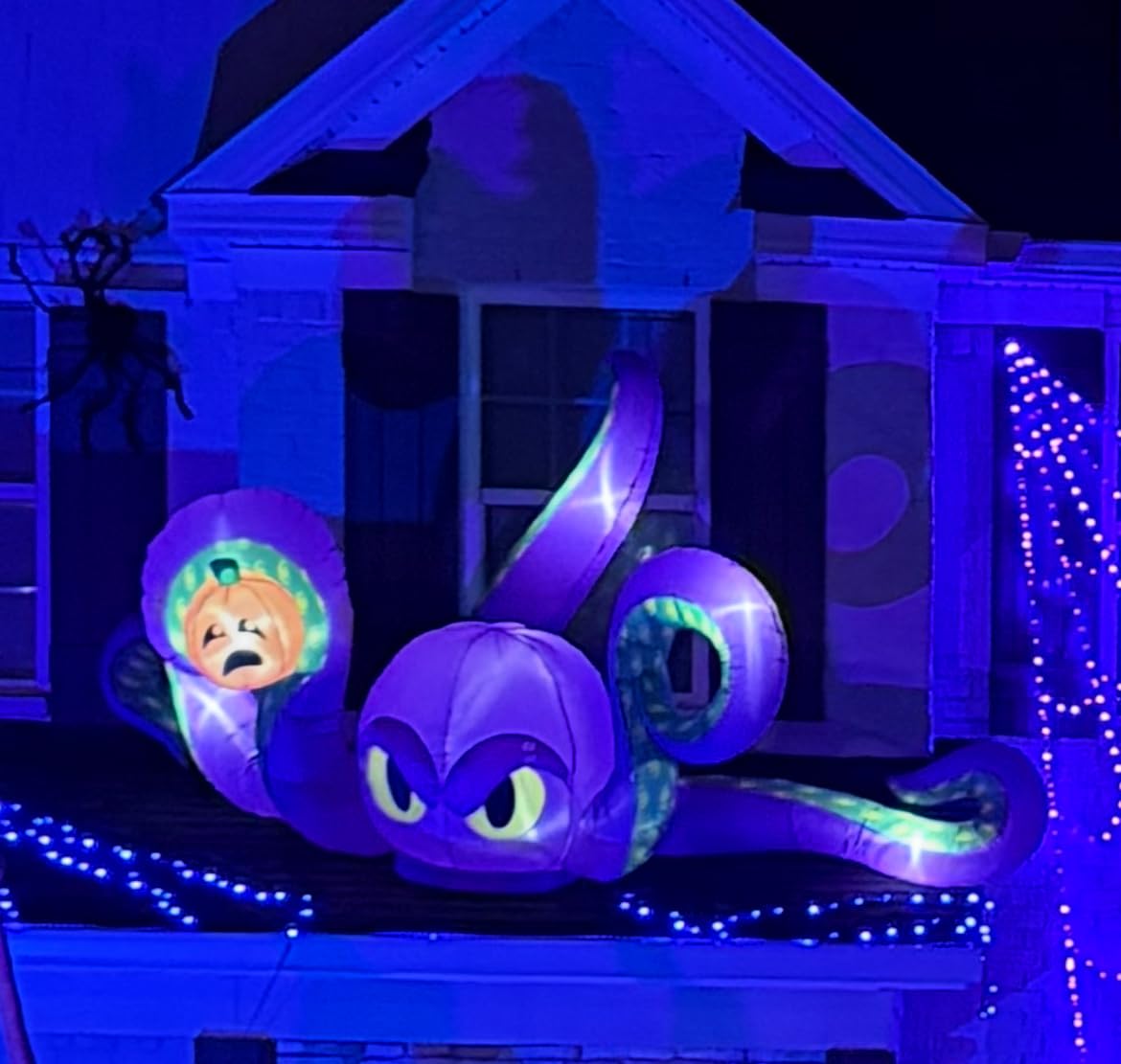 12Ft Halloween Inflatables Giant Octopus Purple Sticky Pumpkin LED Light Blow up Halloween Decor for Carnival Party Store Outdoor Yard Lawn Decorations customer photo 2