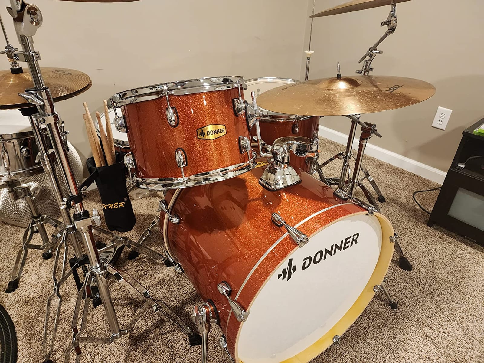 Donner Drum Set Adult with Practice Mute Pad, 5-Piece 22 inch Full Size Acoustic Drum Kit, Black- DDS-520 customer photo 2