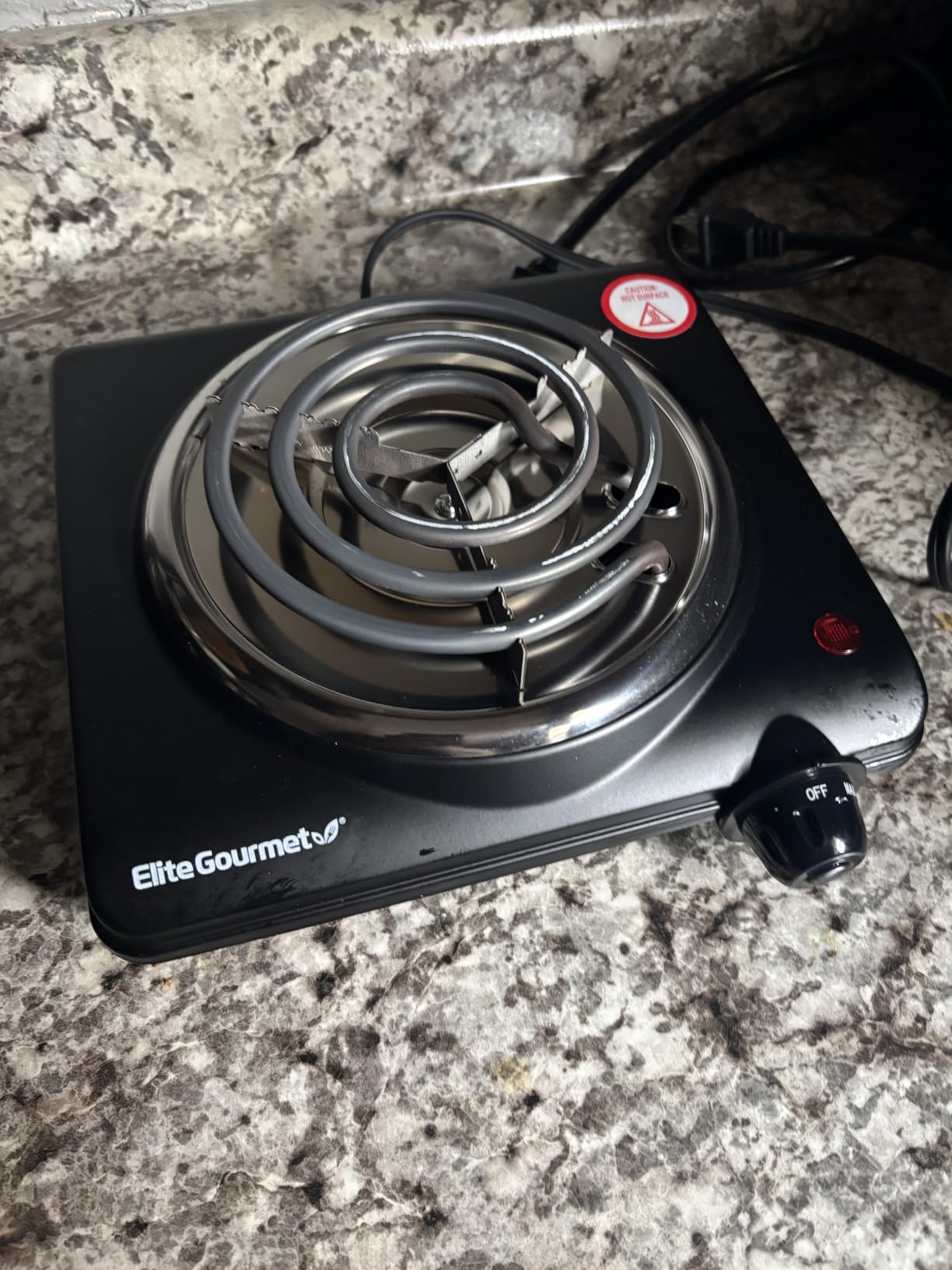 Elite Gourmet Electric Burner, 1000W Cast Iron Hot Plate, 7 Heat Settings | Portable cooktop for RV, dorm, office & small kitchens customer photo 1