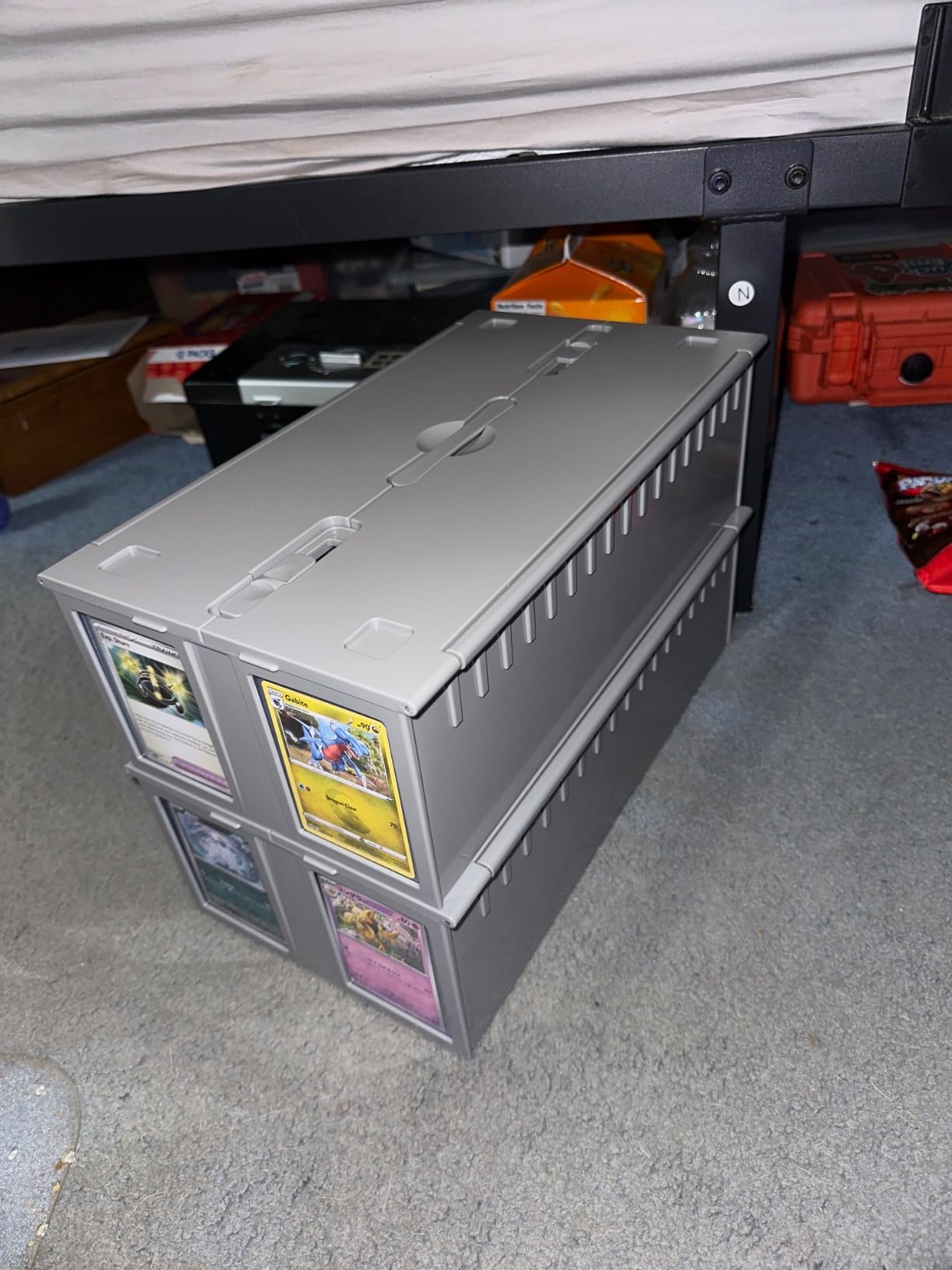 BCW Collectible Card Bins, Holds 1,600 Cards Each, Stackable, Gray, 1 Pack | Each two-row bin holds 1,600 sports or 2,200 gaming cards and fits toploaders, magnetics, deck boxes, and partitions customer photo 1