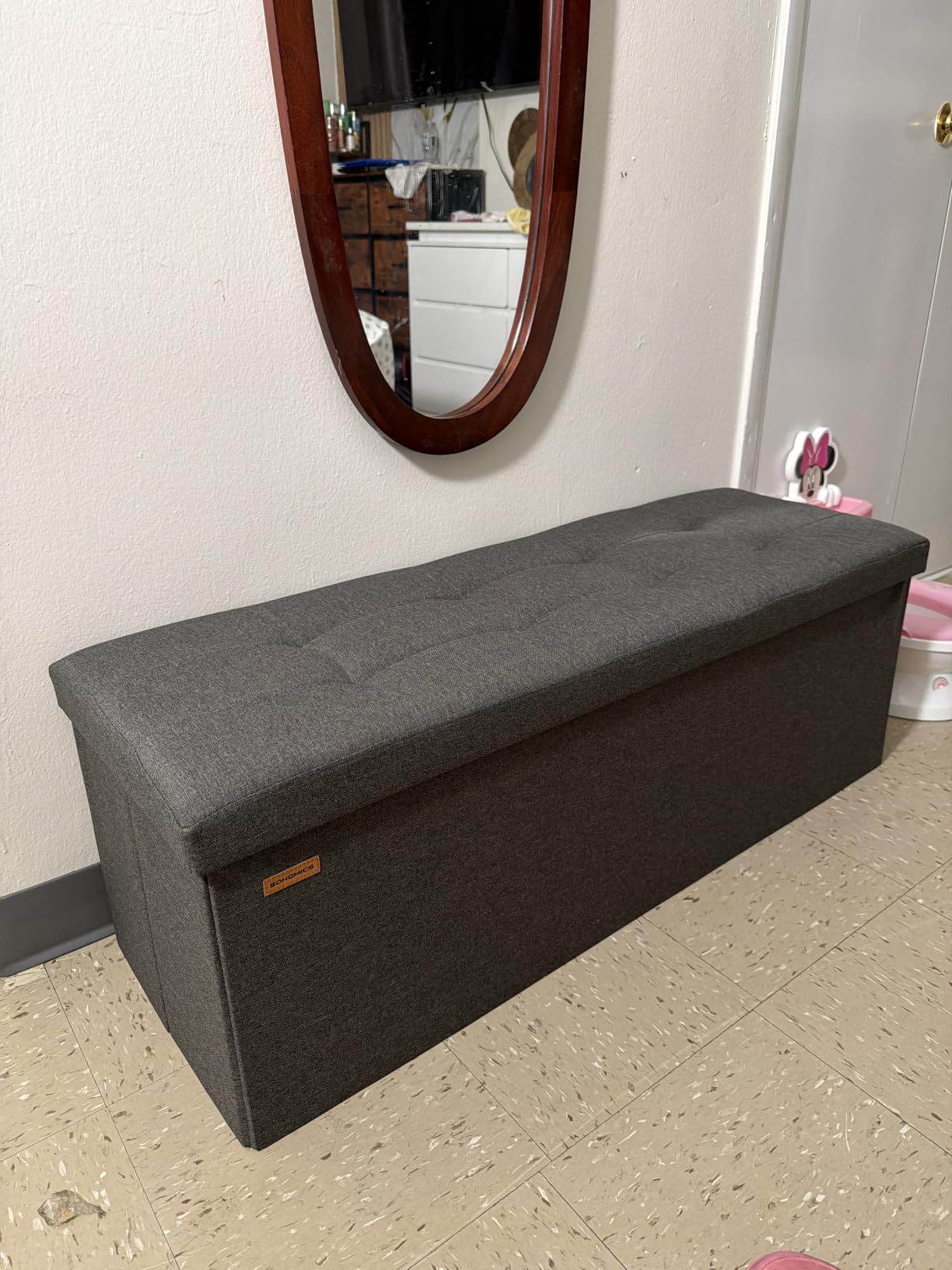 SONGMICS 43.3 Inches Folding Storage Ottoman Bench, Load 660 lb | Ottoman Foot Rest, Storage Chest, for Living Room, Entryway, Ink Black, MINOTA Collection ULSF077B01 customer photo 1