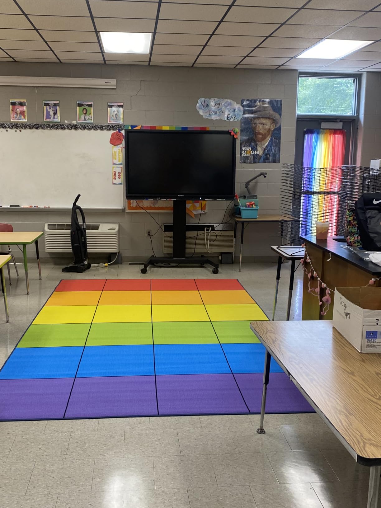 Booooom Jackson Classroom Rug - 7'6''x13' Rainbow Preschool Classroom Carpet with Seating Squares, Non-Slip & No-Trip Edges, Vibrant Colors for Kids Playroom Floor Mat customer photo 2