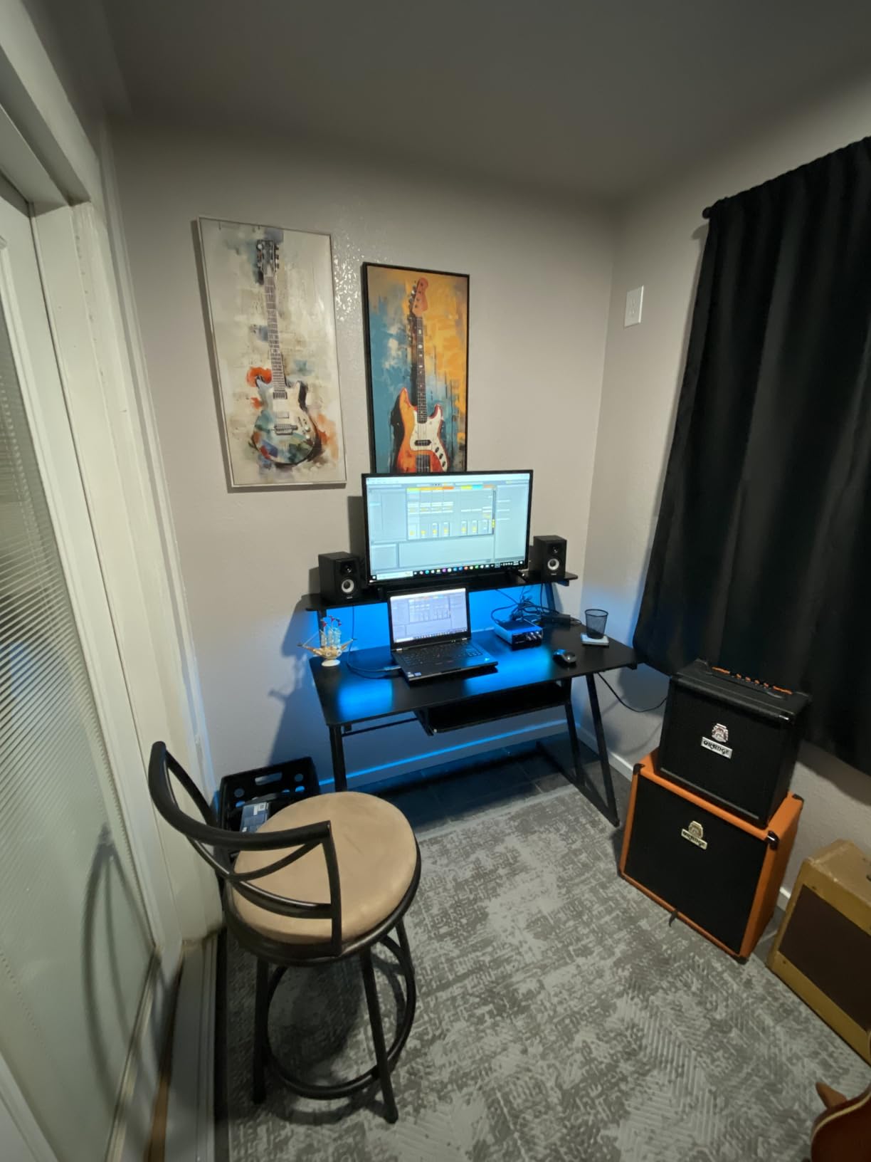 Armocity Music Studio Desk Production Workstation - Recording Studio Desk with Power Outlet and Keyboard Tray, 47