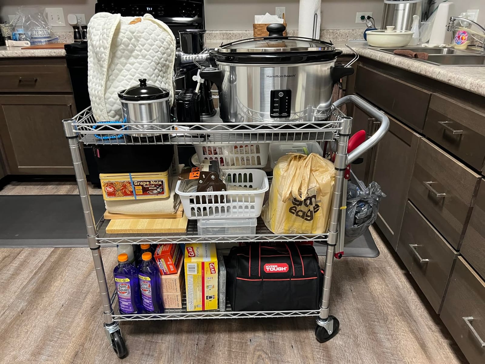WDT 990Lbs Capacity Heavy Duty Rolling Utility Cart, NSF Rolling Carts with Wheels, Commercial Grade Metal Cart with Handle Bar & Shelf Liner, Trolley Serving Cart for Restaurant, Kitchen, Gray customer photo 2