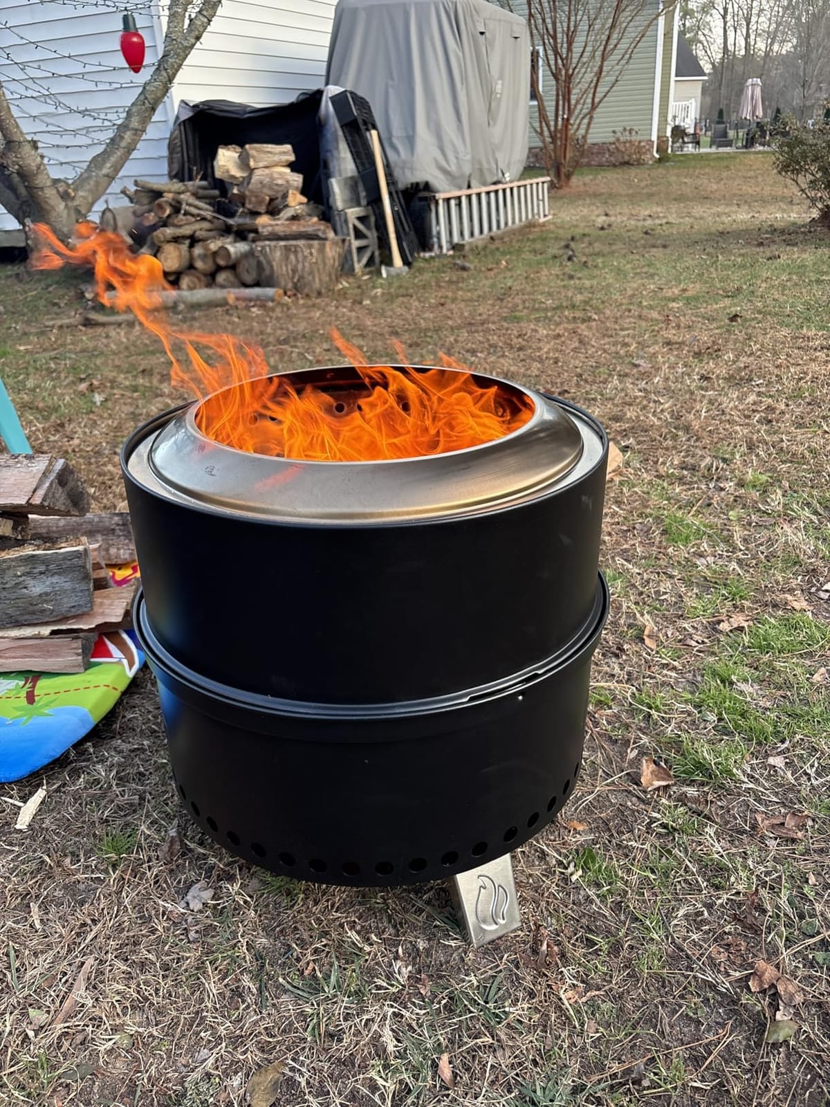 TURBRO 19 Inch Smokeless Fire Pit for Outdoor Wood Burning, Portable Stainless Steel Camping Stove with Stand, Removable Ash Pan, Waterproof Storage Bag, Unique Nested Design, Pluto R19-PG, Black customer photo 1