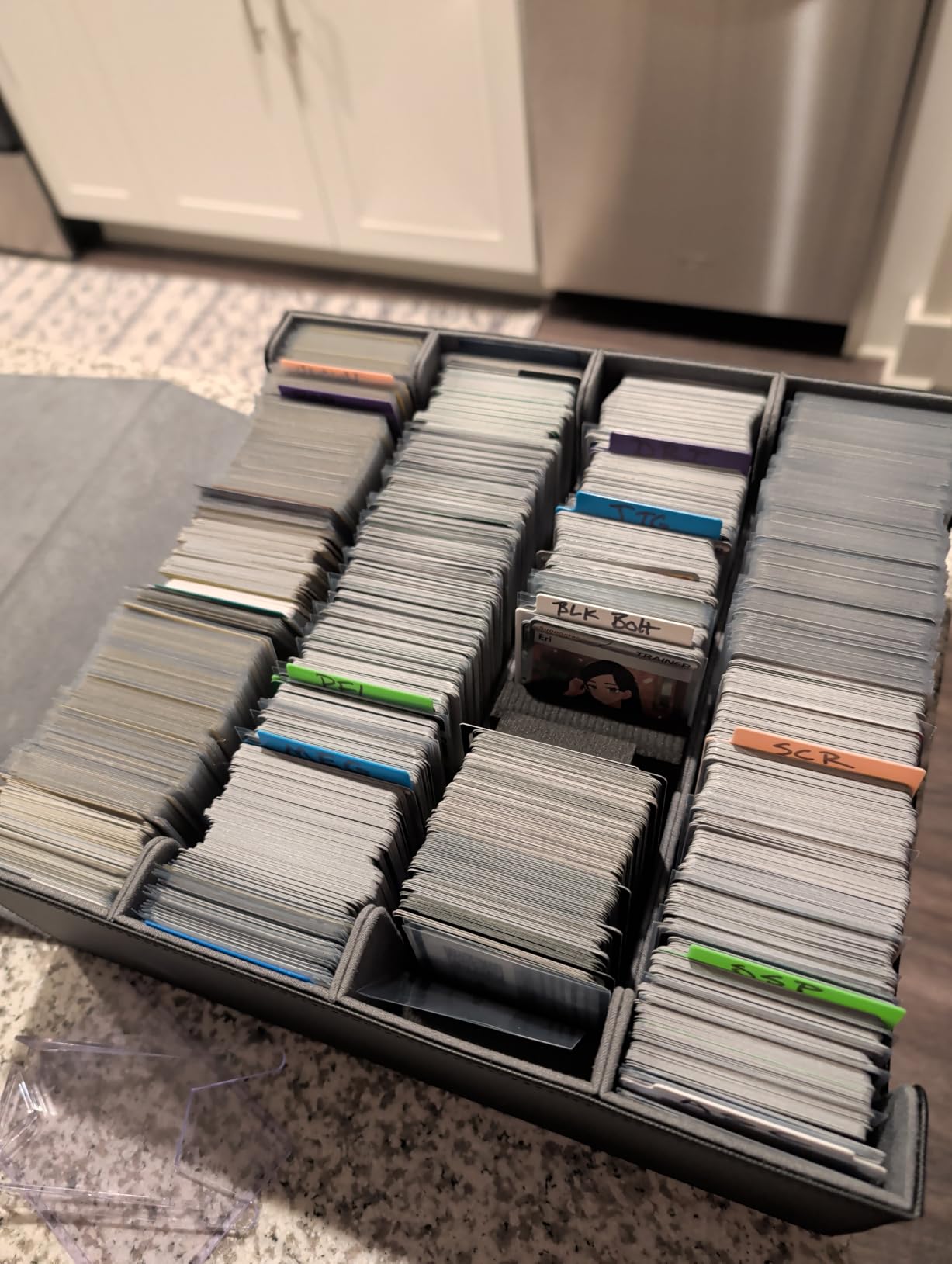 Mlikero Trading Card Storage Box, Bulk Card Storage for 1800+ Sleeved Cards, PU Leather Magnetic Closure Card Organizer with 10 Dividers & 3 Foam Stoppers, Fit for MTG, TCG and Sports Cards customer photo 1