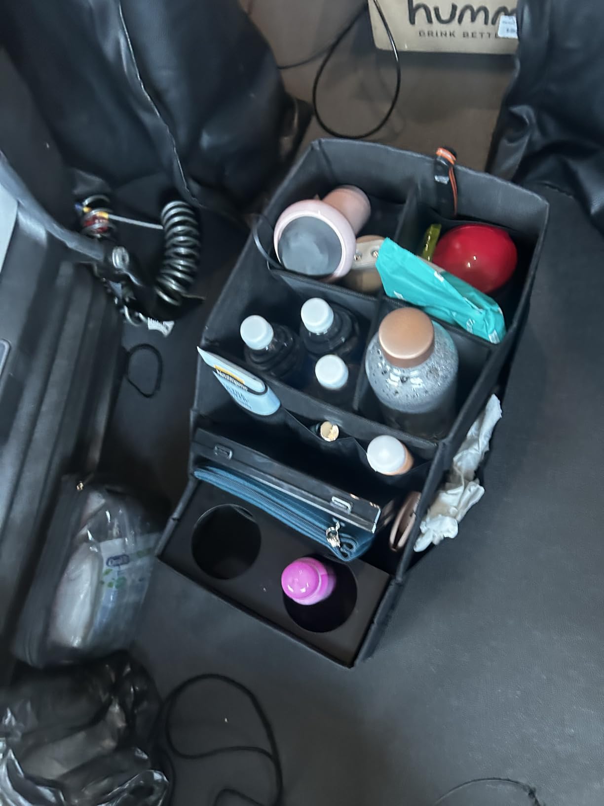 MULISOFT Car Backseat Organizer with 11 Compartments & 2 Cup Holders, Black | Made from durable Oxford fabric with a waterproof surface, anti-slip buckles, and a foldable design for easy storage. customer photo 1