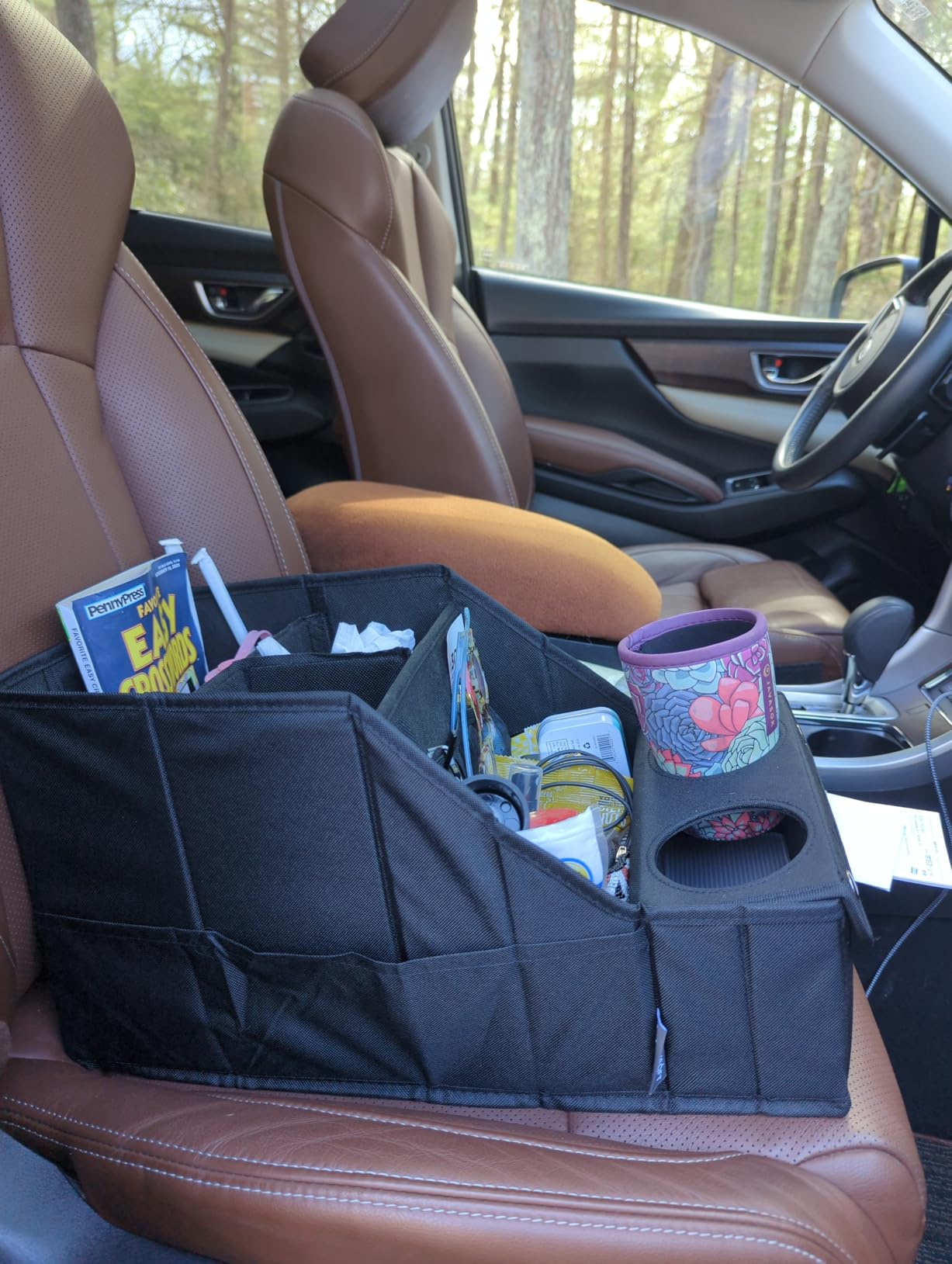 MULISOFT Car Backseat Organizer with 11 Compartments & 2 Cup Holders, Black | Made from durable Oxford fabric with a waterproof surface, anti-slip buckles, and a foldable design for easy storage. customer photo 2