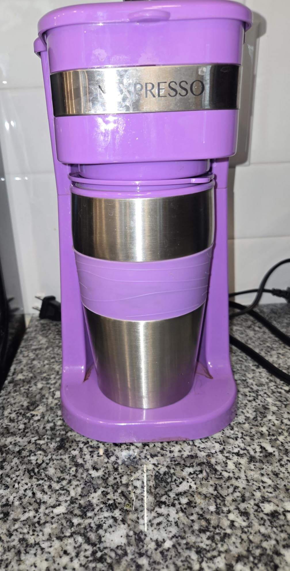 Mixpresso Single Serve & Single Cup Coffee Maker with 14oz Travel Mug White | For ground coffee only, reusable filter, auto shut off. Compact personal drip coffee maker, not compatible with K-Cup pods. customer photo 2