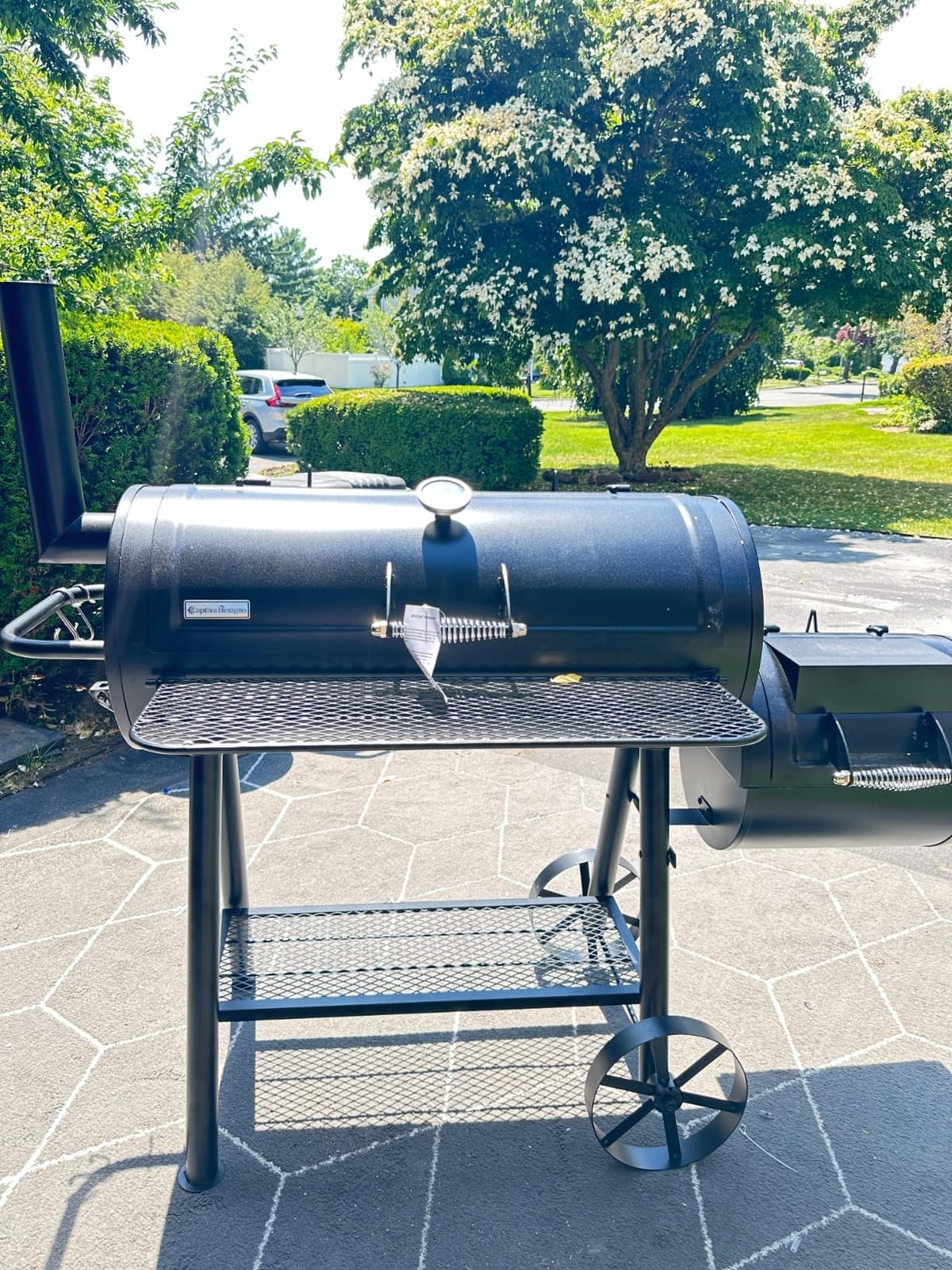 MFSTUDIO Barrel Charcoal Grill w/Offset Smoker, 941 SQ.IN. Cooking Area | Easy to Move, Adjustable Fire Vent, Porcelain-enameled Cooking Grate, Chrome-plated Lid, Foldable Front Shelf, for BBQ customer photo 2