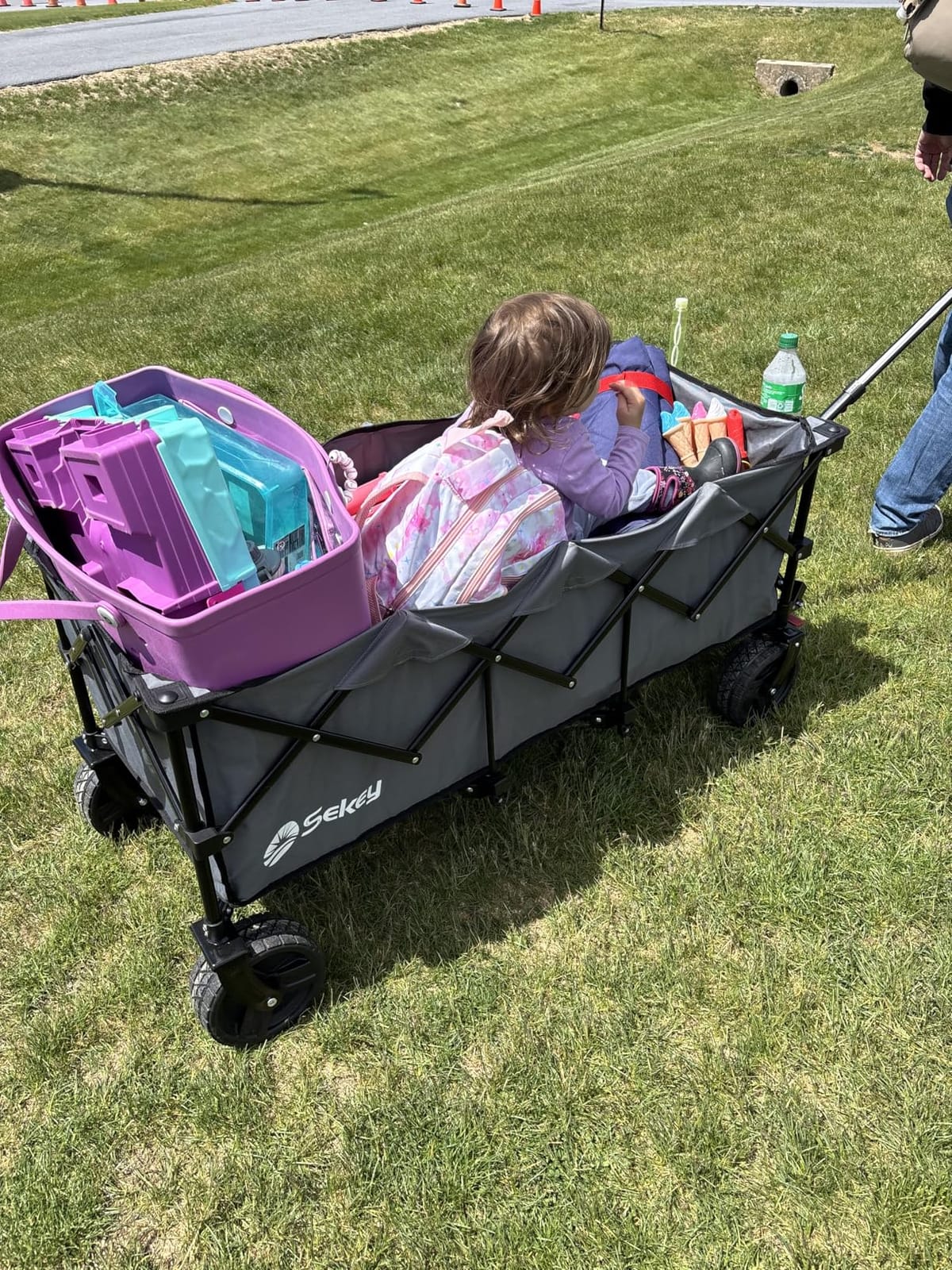Sekey 48''L Collapsible Foldable Extended Wagon with 660lbs Weight Capacity, Heavy Duty 300L Folding Utility Garden Cart with Big All-Terrain Beach Wheels & Drink Holders. Black customer photo 1