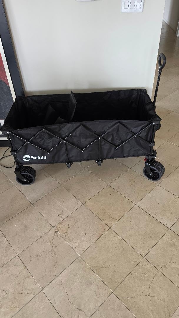 Sekey 48''L Collapsible Foldable Extended Wagon with 660lbs Weight Capacity, Heavy Duty 300L Folding Utility Garden Cart with Big All-Terrain Beach Wheels & Drink Holders. Black customer photo 2