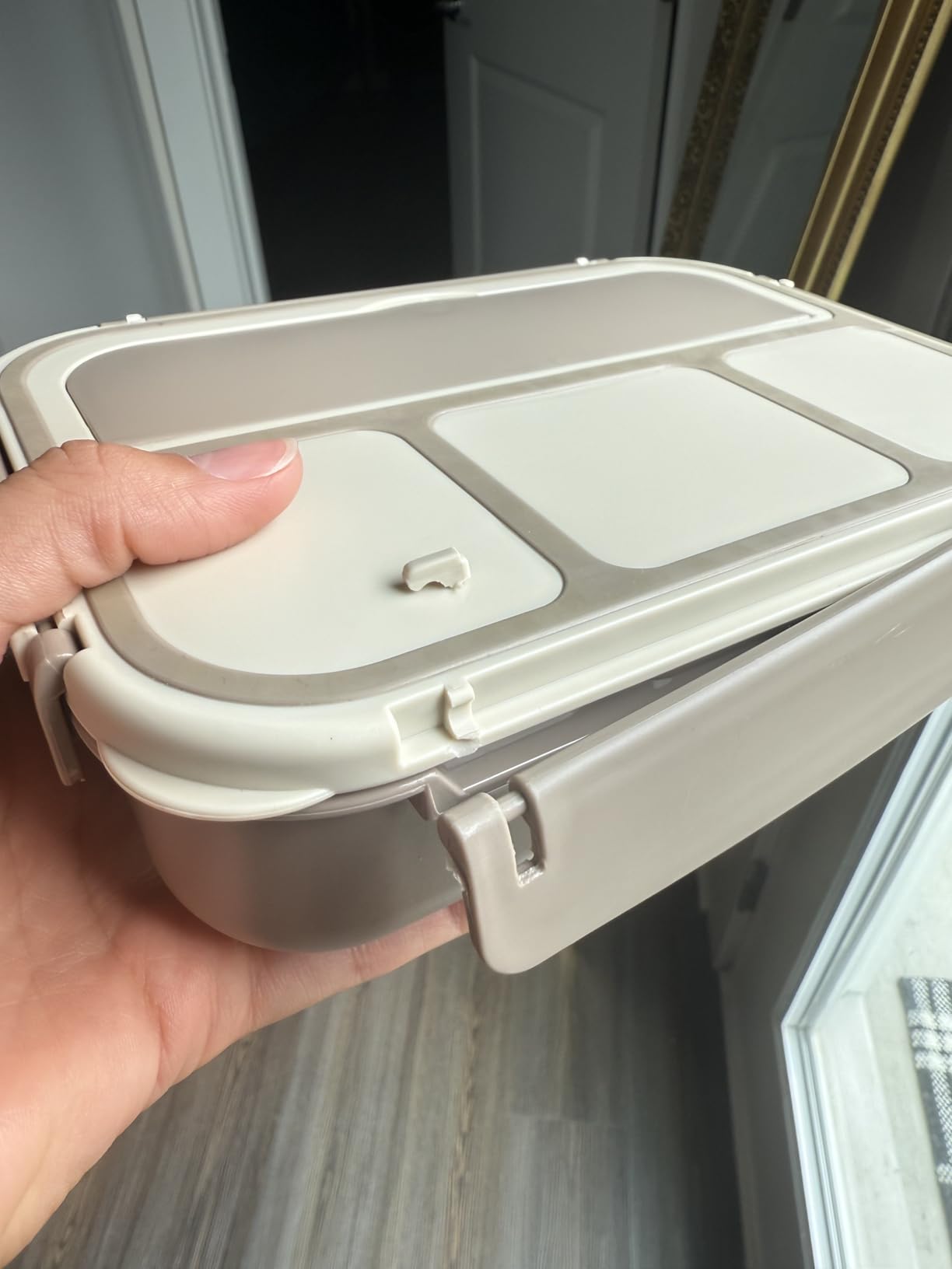 Bento Box Adult Lunch Box, Containers for Adults Men Women with 4 Compartments, Lunchable Food Container with Utensils, Sauce Jar, Muffin Liners, 40 Oz/5 Cup, Microwave & Dishwasher Safe, Brown customer photo 2