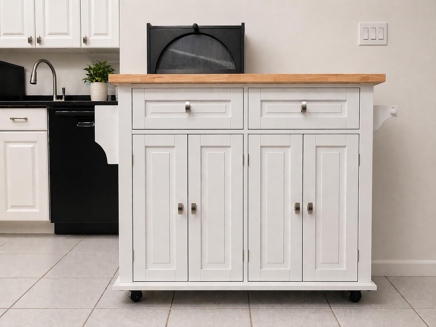 VEVOR Kitchen Island Cart with Solid Wood Top, 35.4 Width Mobile Carts with Storage Cabinet, Rolling Kitchen Table with Spice Rack, Towel Rack, and Drawer customer photo 1
