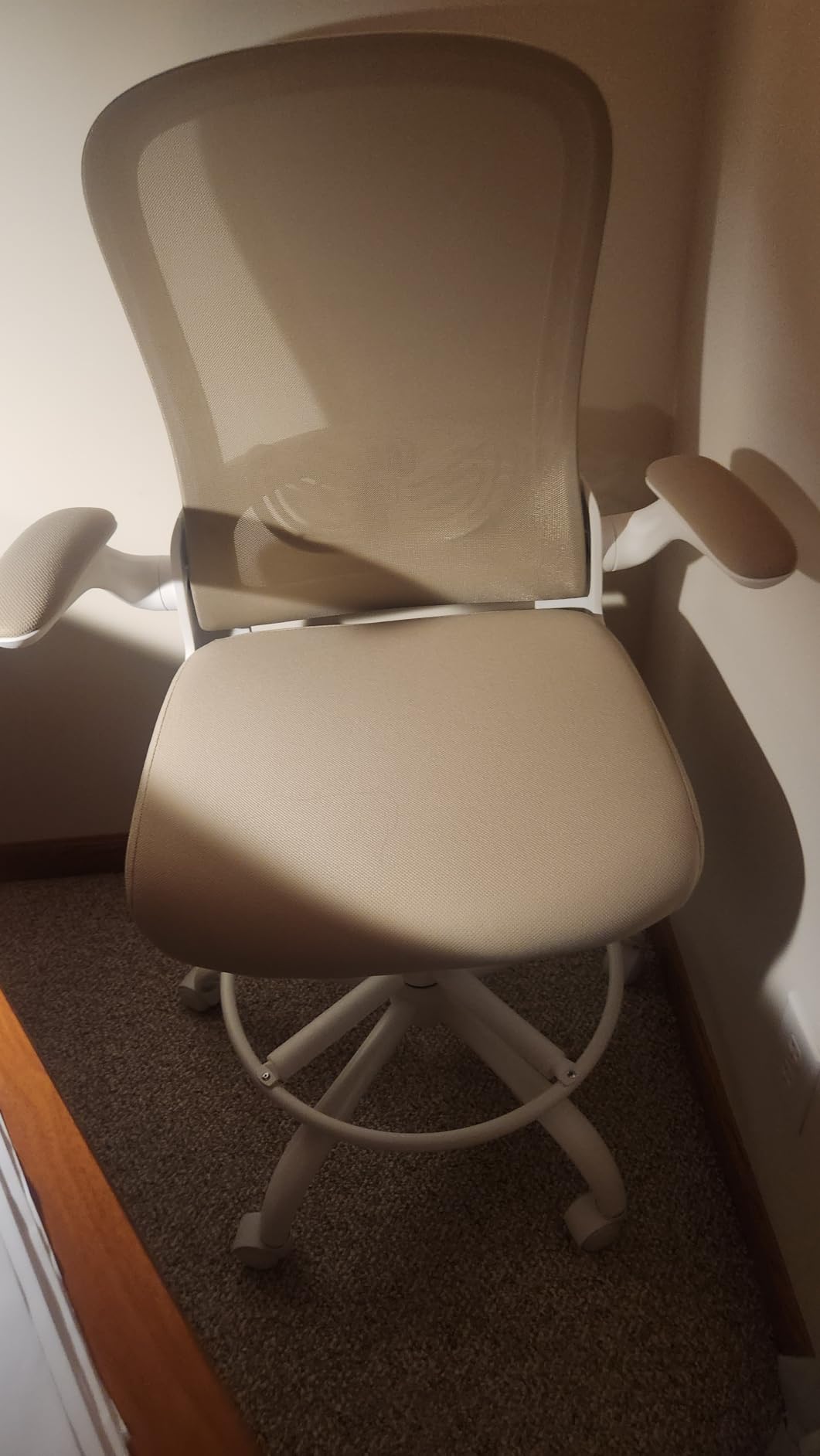 ErGear Drafting Chair with Footrest Ring and Flip-Up Arms for Tall Desks | 8 inch seat height adjustment, lumbar support, 33% thicker seat, breathable mesh, 300 lbs capacity, standing desk use customer photo 1