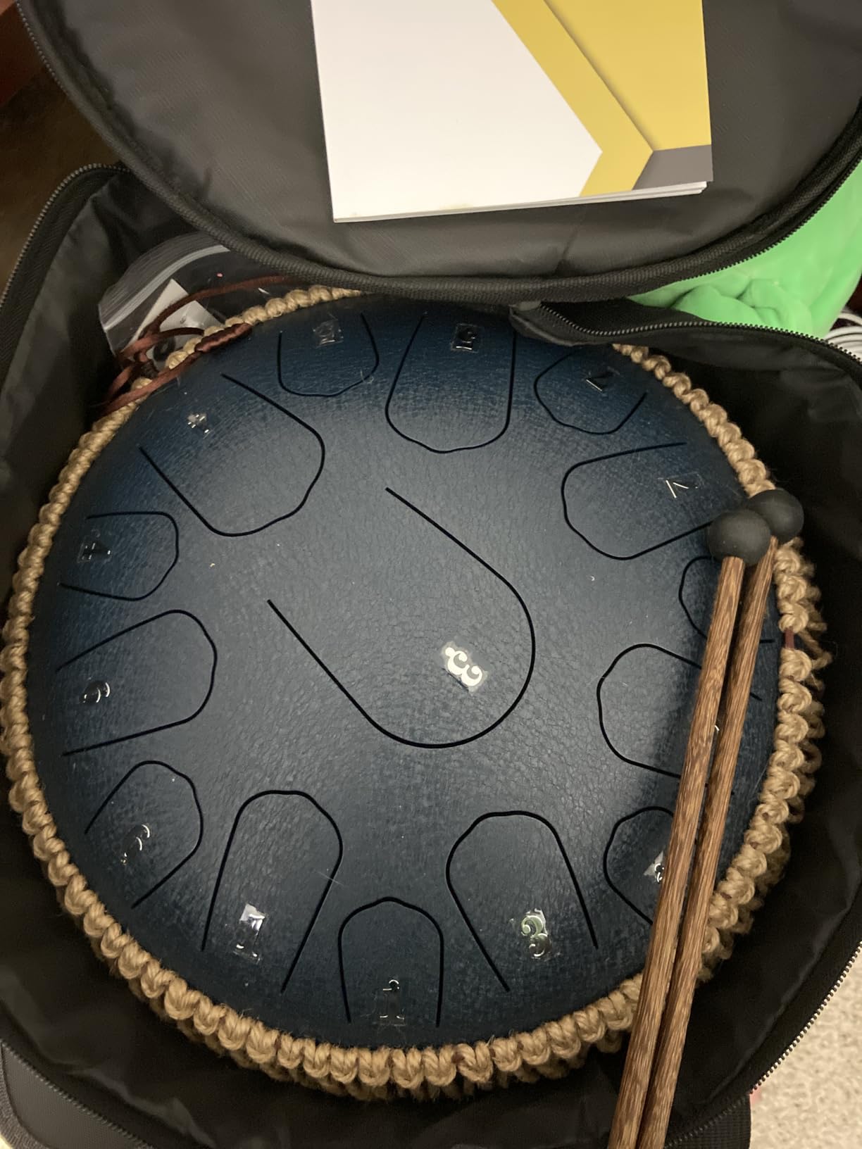 HOPWELL Steel Tongue Drum - 13 Inches 15 Notes Tongue Drum - Hand Pan Drum with Music Book, Handpan Drums Mallets and Carry Bag, D Major (Navy Blue) customer photo 2