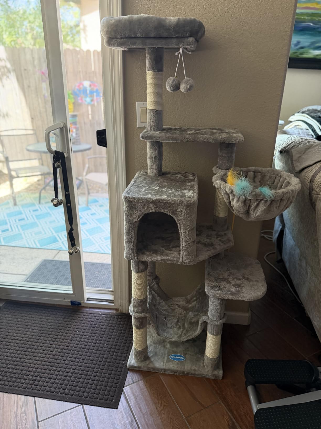 Hey-brother Cat Tree, Multi-Level Sisal Covered Scratching Posts, MPJ050W | 60.6 Inches Tower with Condo, Large Hammock, Top Perch, Toy Ball for Indoor Multi-Cats Households, Light Gray customer photo 2