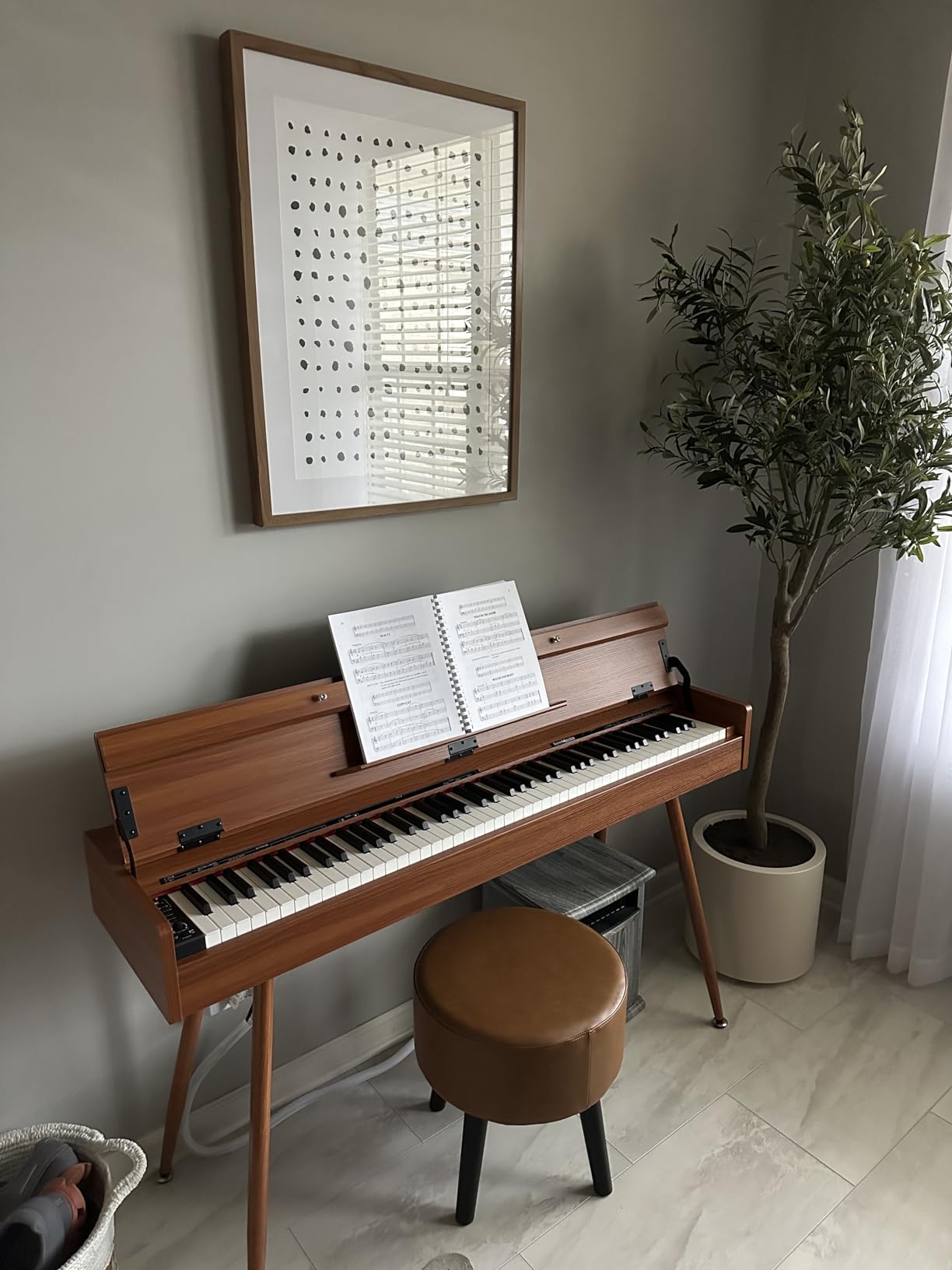 UISCOM 88 Key Weighted Home Digital Piano, Wooden Desk Keyboard, Triple-Pedal | Transforms Between Desk and Vanity, Progressive Hammer-Action Keyboard, Perfect for Beginners with MIDI Functionality, Brown customer photo 1