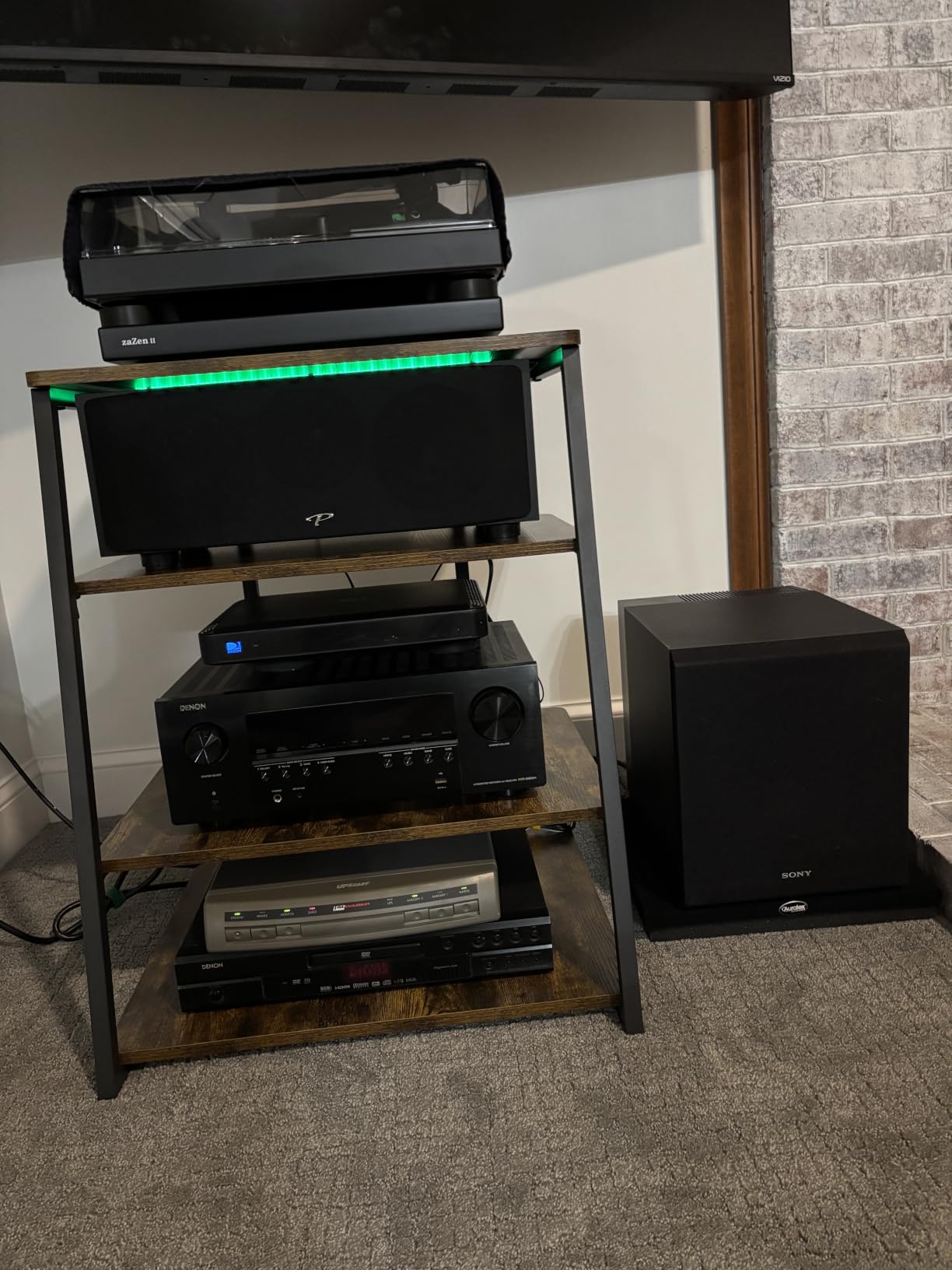 Armocity 4-Tier AV Media Stand with Power Strips, Stereo Stand with LED Lights, Rack Audio Tower with Adjustable Shelves, Small Entertainment Center, 30 inch, Black Ebony customer photo 1
