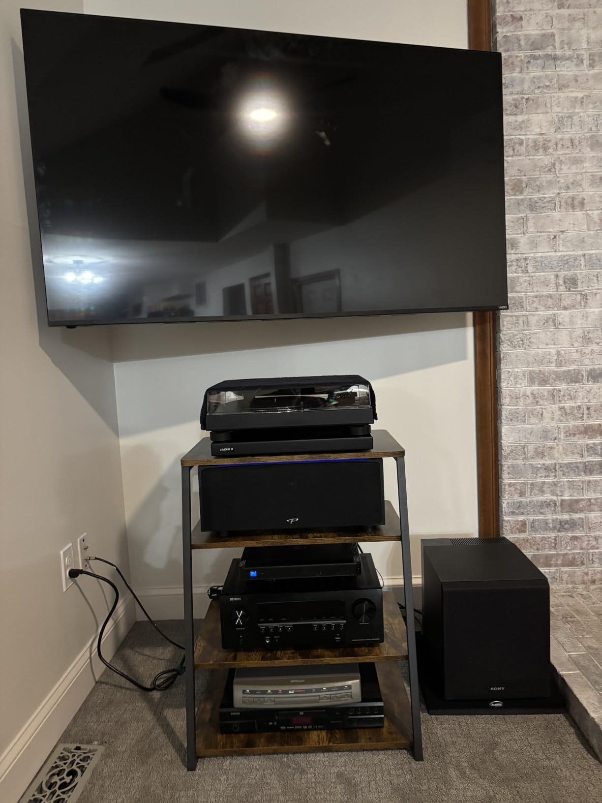Armocity 4-Tier AV Media Stand with Power Strips, Stereo Stand with LED Lights, Rack Audio Tower with Adjustable Shelves, Small Entertainment Center, 30 inch, Black Ebony customer photo 2