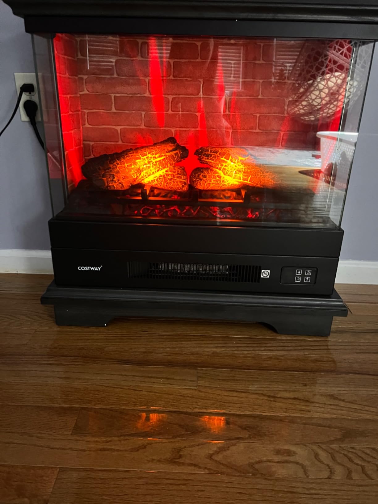 ORALNER 27 Inches 3-Sided Electric Fireplace with Mantel (Black) | Wooden Surround Firebox, Freestanding Fireplace Heater w/ 7 Flame Colors, Remote & 6H Timer, Overheat Protection, 1400W customer photo 2
