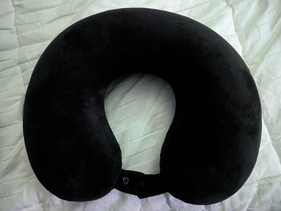 SAIREIDER Travel Pillow 100% Pure Memory Foam Travel Neck Pillow, Airplane Pillow for Traveling、Car、Home、Office,Washable Cover(Black) customer photo 2