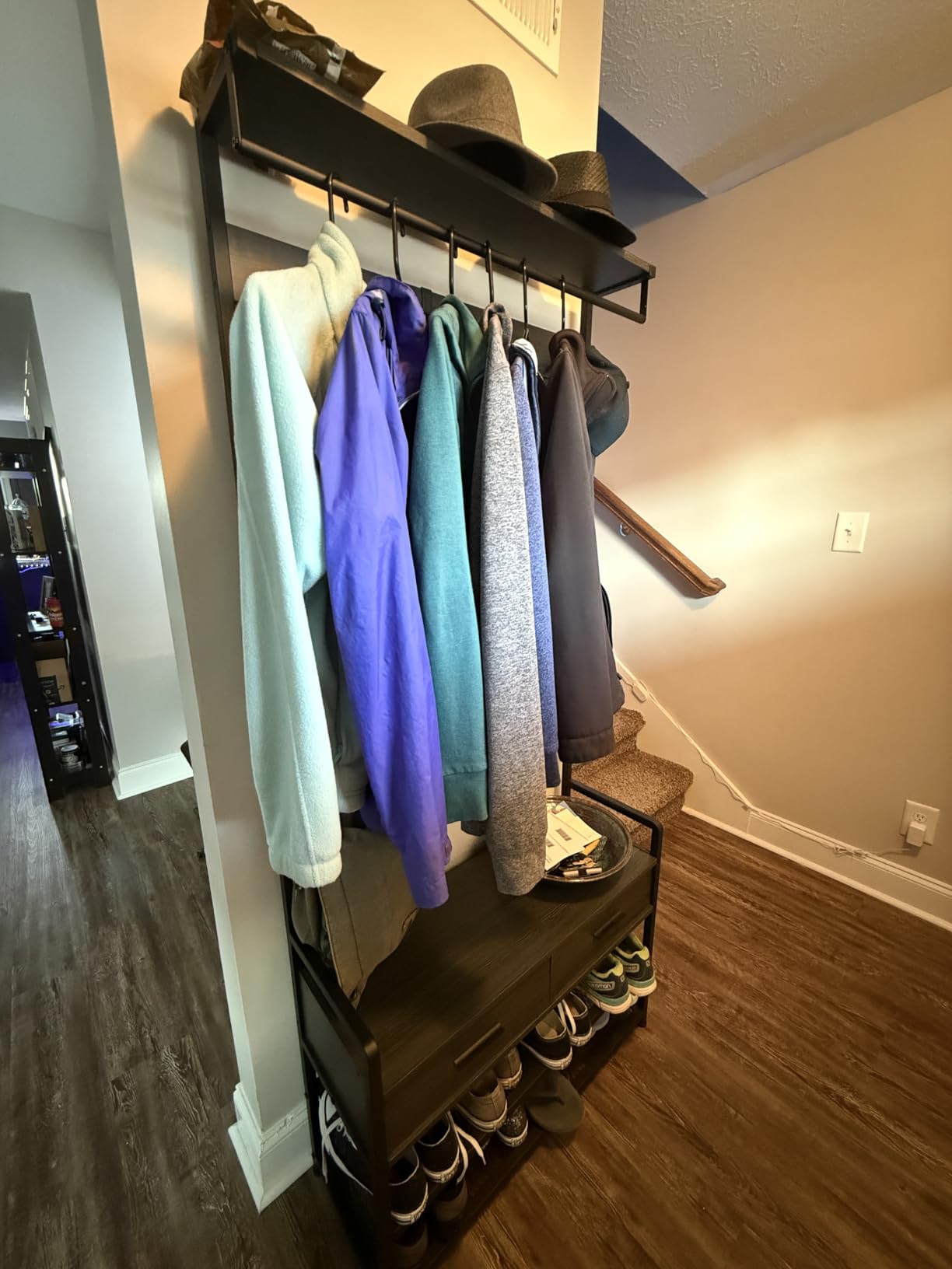 VASAGLE Hall Tree with Bench and Shoe Storage, 2 Fabric Drawers, 10 Hooks | Entryway Coat Rack, 11.8 x 31.7 x 71.5 Inches, Vintage Brown and Ink Black, DACEY Collection UHSR429B01 customer photo 1
