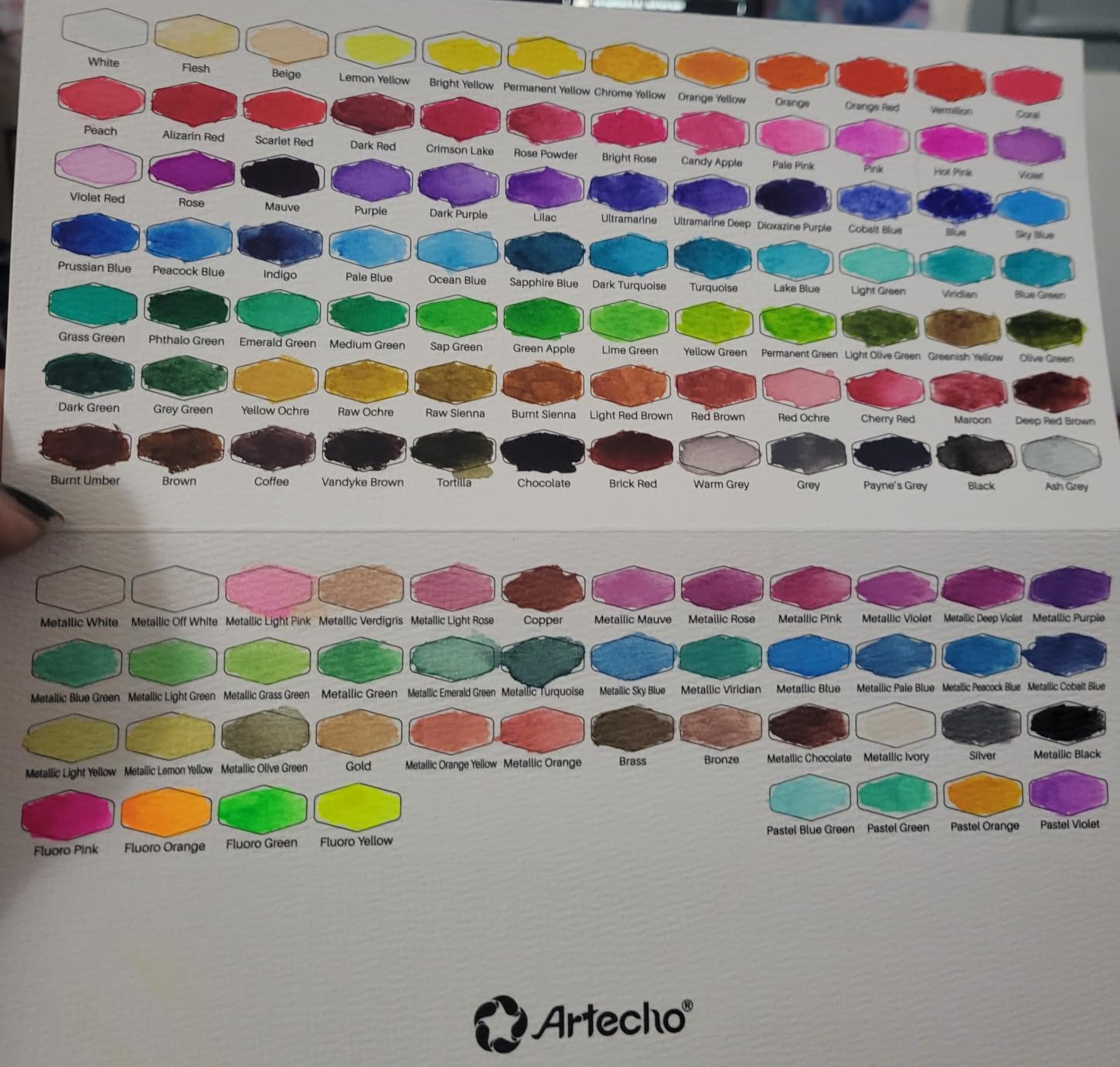 Artecho 100 Colors Watercolor Paint Set with Metallics, Portable Tin Case | 51 Classic, 35 Metallic, 4 Fluorescent & 10 Macaron/Candy Colors; Watercolor Paper and Brushes for On-the-Go Painting customer photo 1