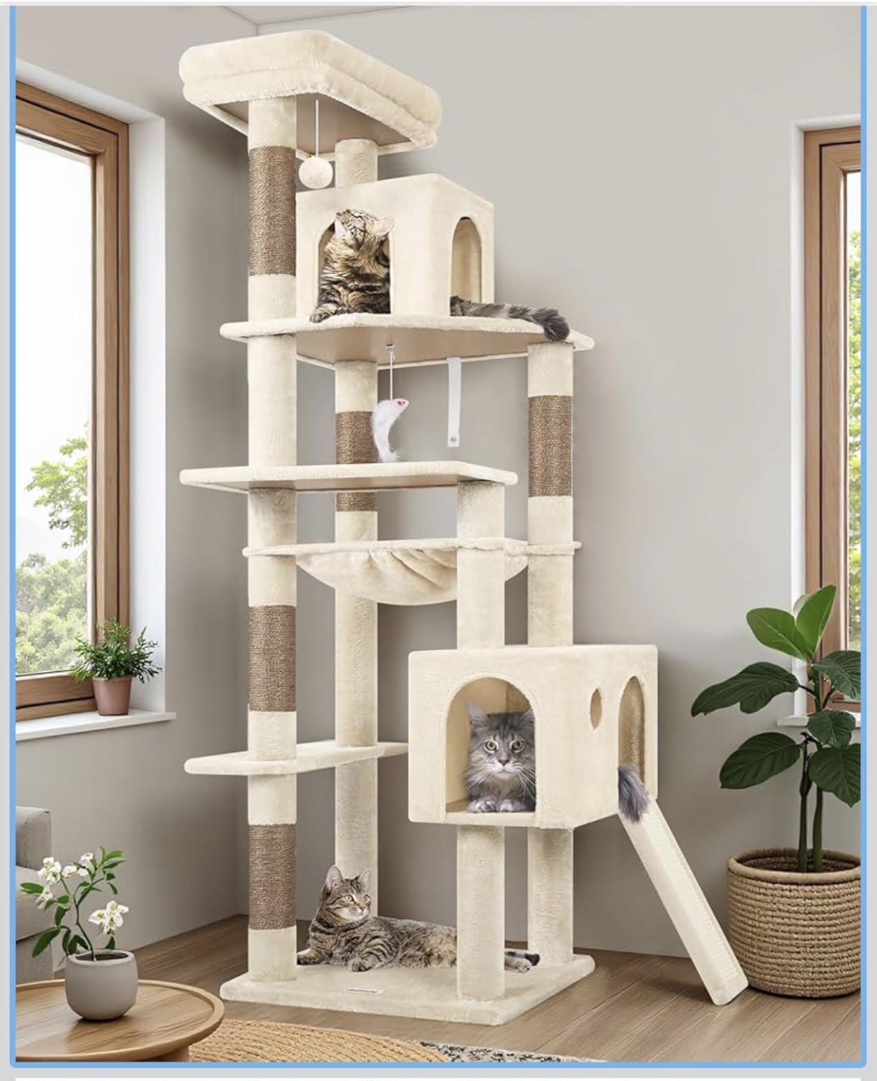 Globlazer Heavy Duty Cat Trees for Large Cats, Sturdy 72in Maine Coon Cat Tree for Large Cats 20 lbs+ Heavy Duty Cat Tower for Adult Biggest Cat with 6 Scratching Posts, Hammock, S72, Dark Gray customer photo 2