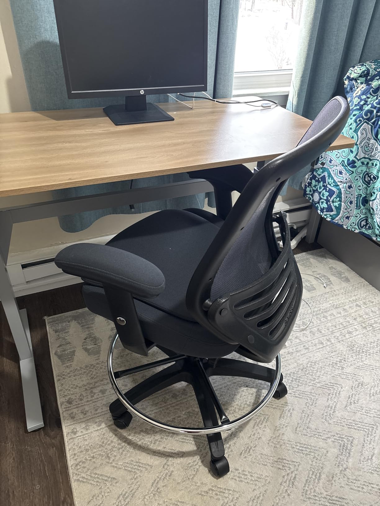 400lbs Office Drafting Chair Wide Dual Seat Cushion for High Standing Desk with Lumbar Support and Enlarged Adjustable Footrest-Black customer photo 1
