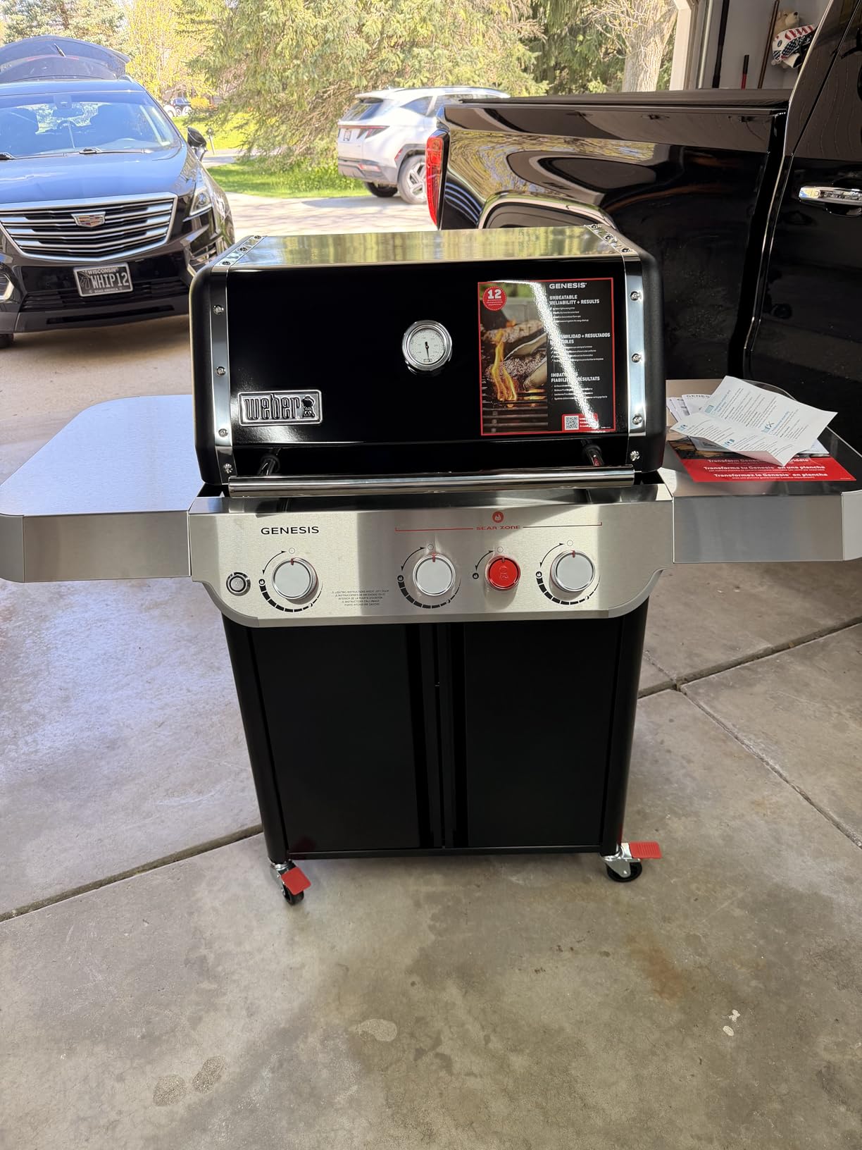 Weber Genesis E-325 Gas Grill, Propane Grill, Black | 3 PureBlu Burners, XL Sear Zone, Porcelain-Enameled Cast-Iron Grates, Stainless-Steel Side Tables, BBQ Grill customer photo 1