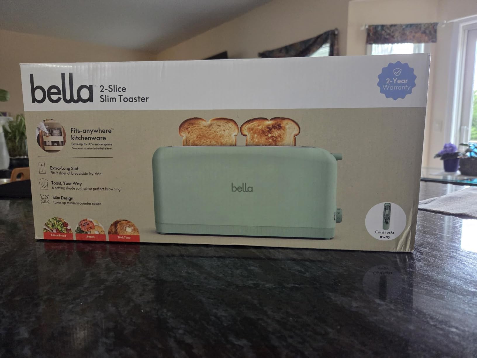 bella Fits-Anywhere™ 2-Slice Slim Toaster, Long Slot & Extra Wide, Surf customer photo 1