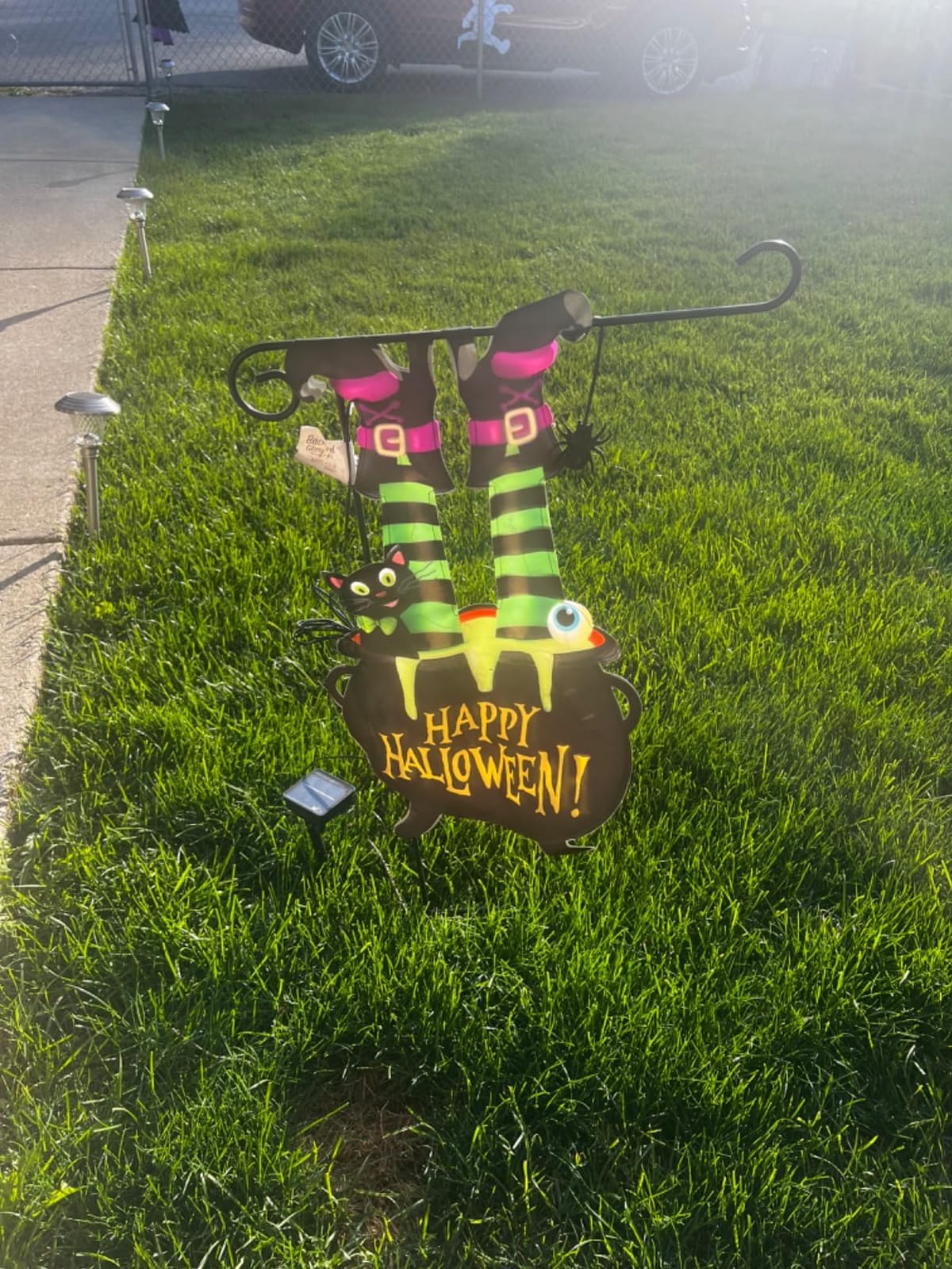 Halloween Lighted Garden Flag, Witch Feet Yard Decor, 12x18 In | Solar Powered, 8 Modes, Double Sided, Witch Legs, Cauldron Decor, Halloween Outdoor Decorations, Porch Yard Lawn Decor customer photo 1