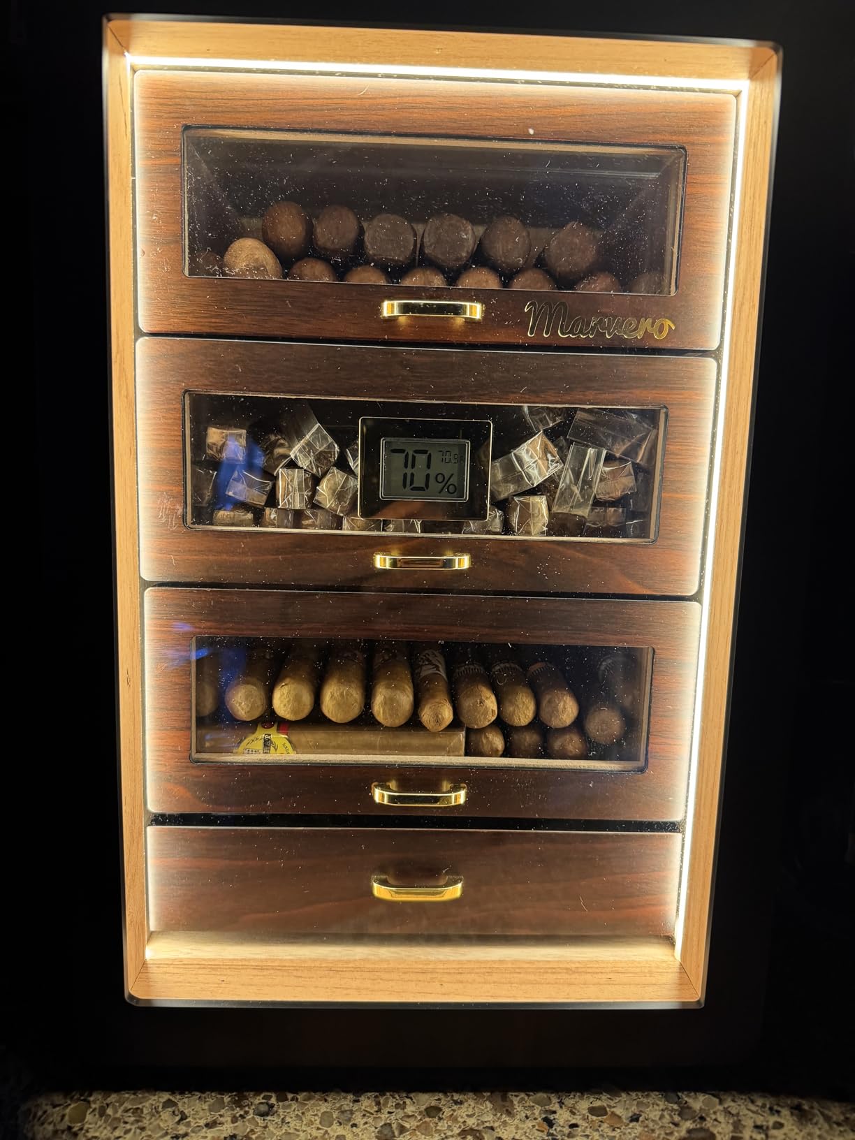 200-Count Ebony Cigar Humidor Cabinet with Digital Hygrometer, LED | Ebony finish, 4 cedar drawers, triple-sided light, digital hygrometer, humidifier and humidity packs included customer photo 1
