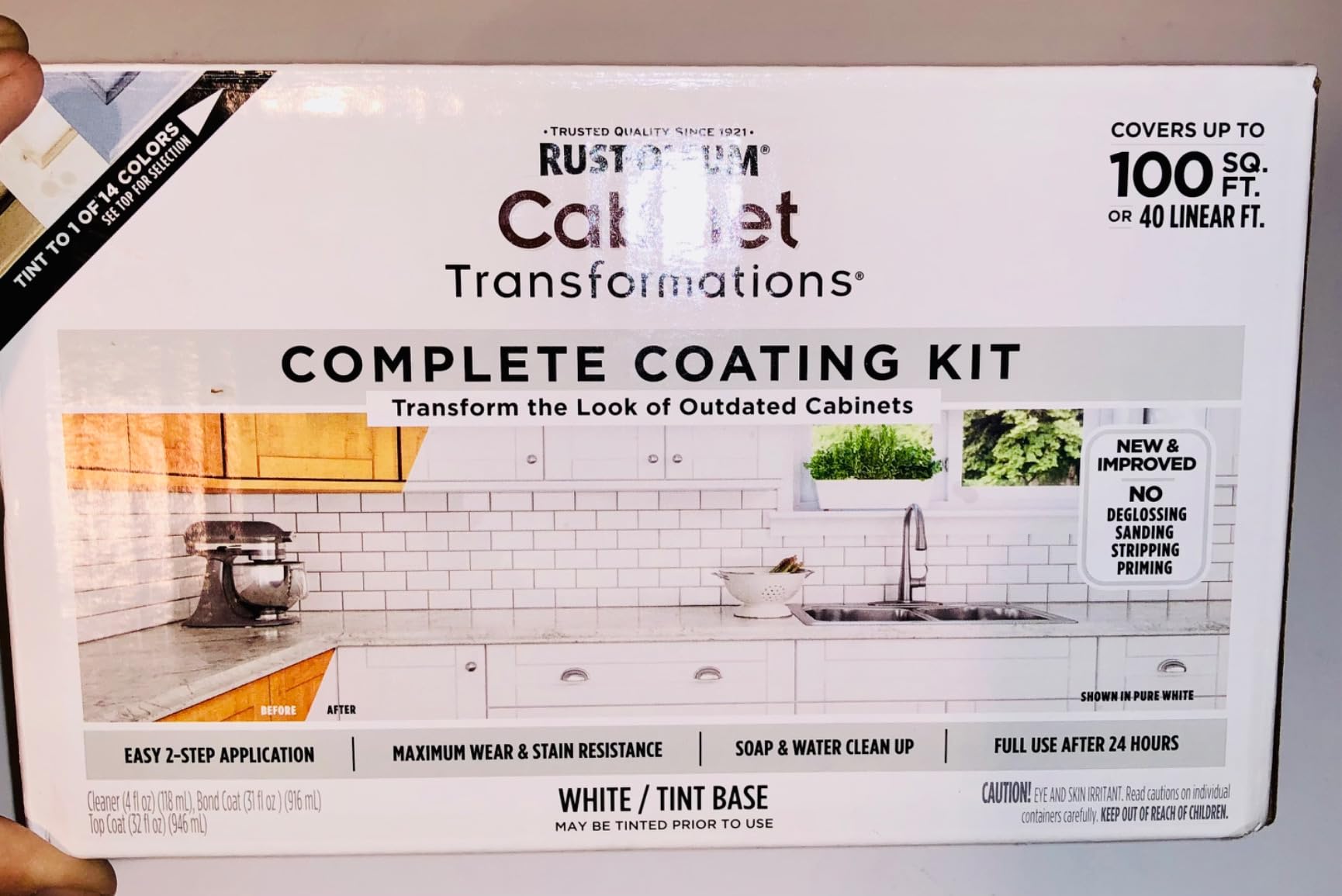 Rust-Oleum Cabinet Transformations Complete Coating Kit, Pure White | Cabinet coating kit, Complete cabinet system, Scratch resistant protection, Multi-surface adhesion, Covers up to 100 sq ft customer photo 1