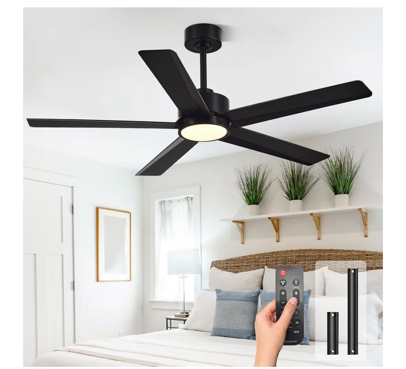Modern Ceiling Fans with Lights, 72 Inch Ceiling Fan with Light and Remote, Bedroom Living Room Library Cafe Outdoor/Industrial,24W 6CCT Dimmable, 8 Blades 6 Speed Reversible Quiet DC Motor, Black customer photo 1