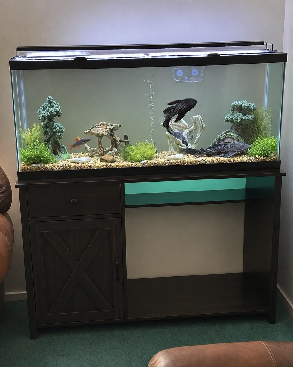 4ever2buy 55-75 Gallon Fish Tank Stand with Power Outlets, LED Light, Heavy Duty Aquarium Stand with Cabinet for Fish Tank Accessories Storage, for Turtle Tank, Reptile Terrarium, 1100LBS, Oak customer photo 1