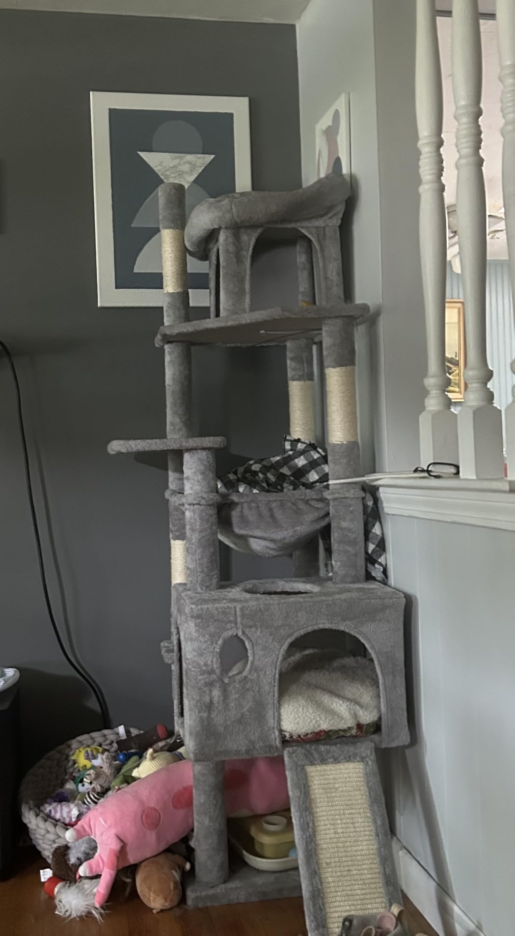 Globlazer Heavy Duty Cat Tree, 70 inch Sturdy Cat Tree for Indoor Cats Extra Large Cat Tower with Scratching Post, Hammock, Cat Condo for Adult Cats Kittens, F70 Pro, Light Grey customer photo 1