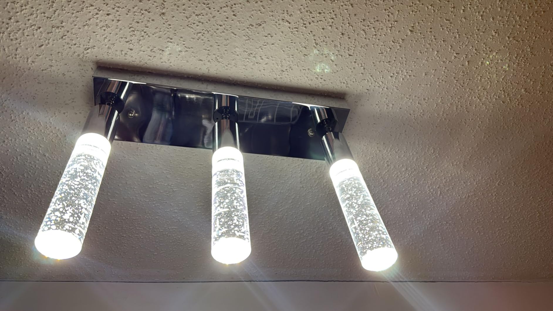 OKELI Smart 3-Light LED Pendant Lighting for Kitchen Island, 18W 1350LM Adjustable 3000K-6000K, Dimmable via TUYA App & Voice Control (Alexa/Google Home), Modern Crystal Bubble Pendant, Chrome Square customer photo 1
